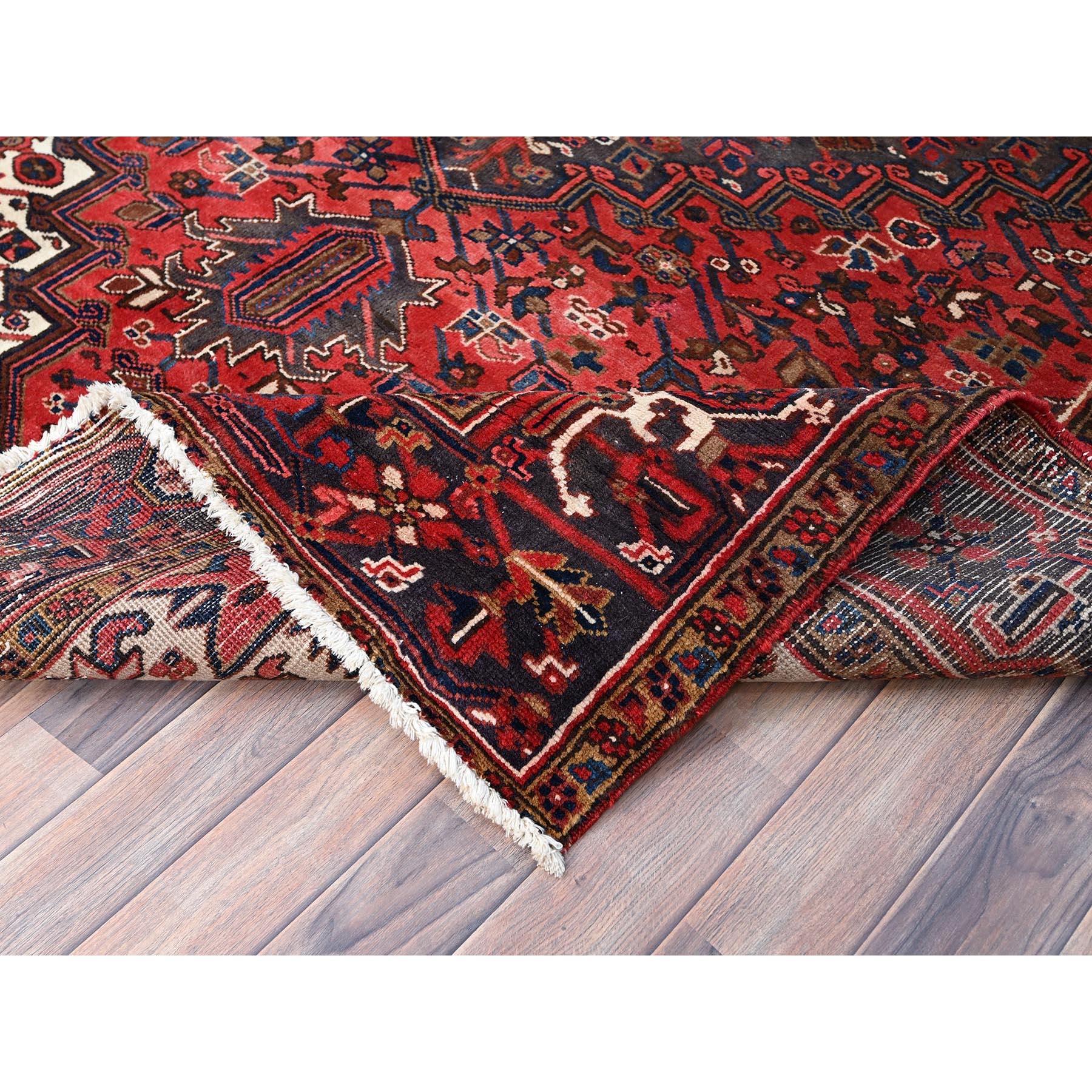 Tomato Tango Red Vintage Persian Heriz Soft Pile Hand Knotted Clean Wool Rug For Sale 2