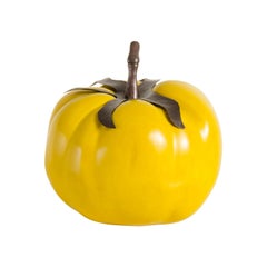 Tomato with Copper Stem, Yellow Lacquer by Robert Kuo, Hand Repousse