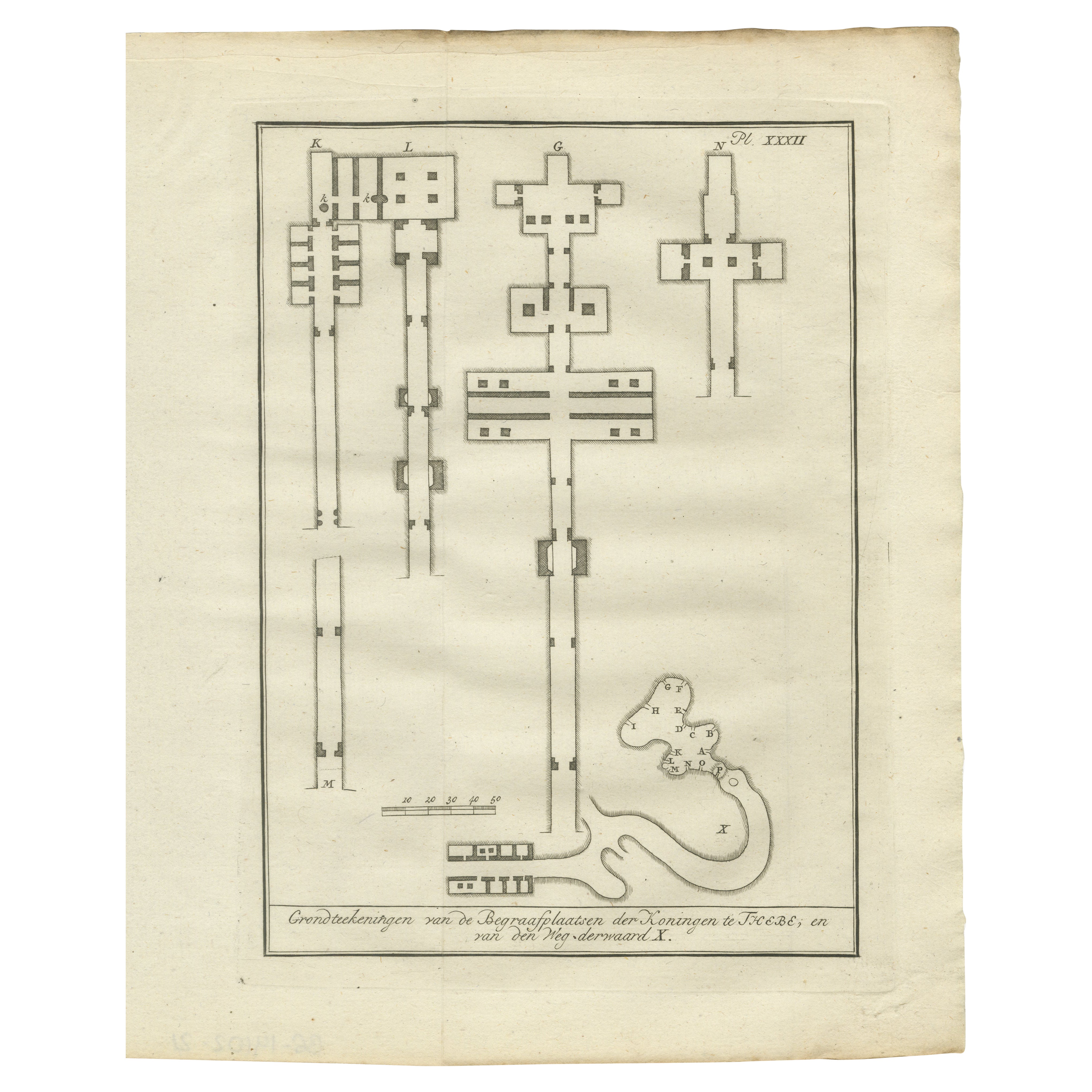 Grabanlagen der Könige in Theben mit Weg zur Kammer X - Ägyptischer Kupferstich, 1776