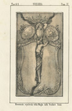 Tomb Monument to the Wife of the Sculptor Nahl, Swiss Lithograph, 1842