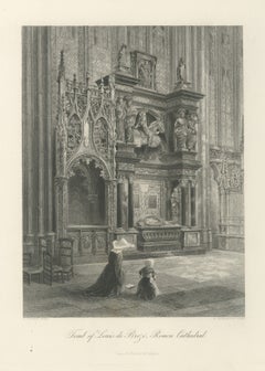 Tomb of Louis de Brézé, Rouen, Antique Steel Engraving after Hodson, circa 1877