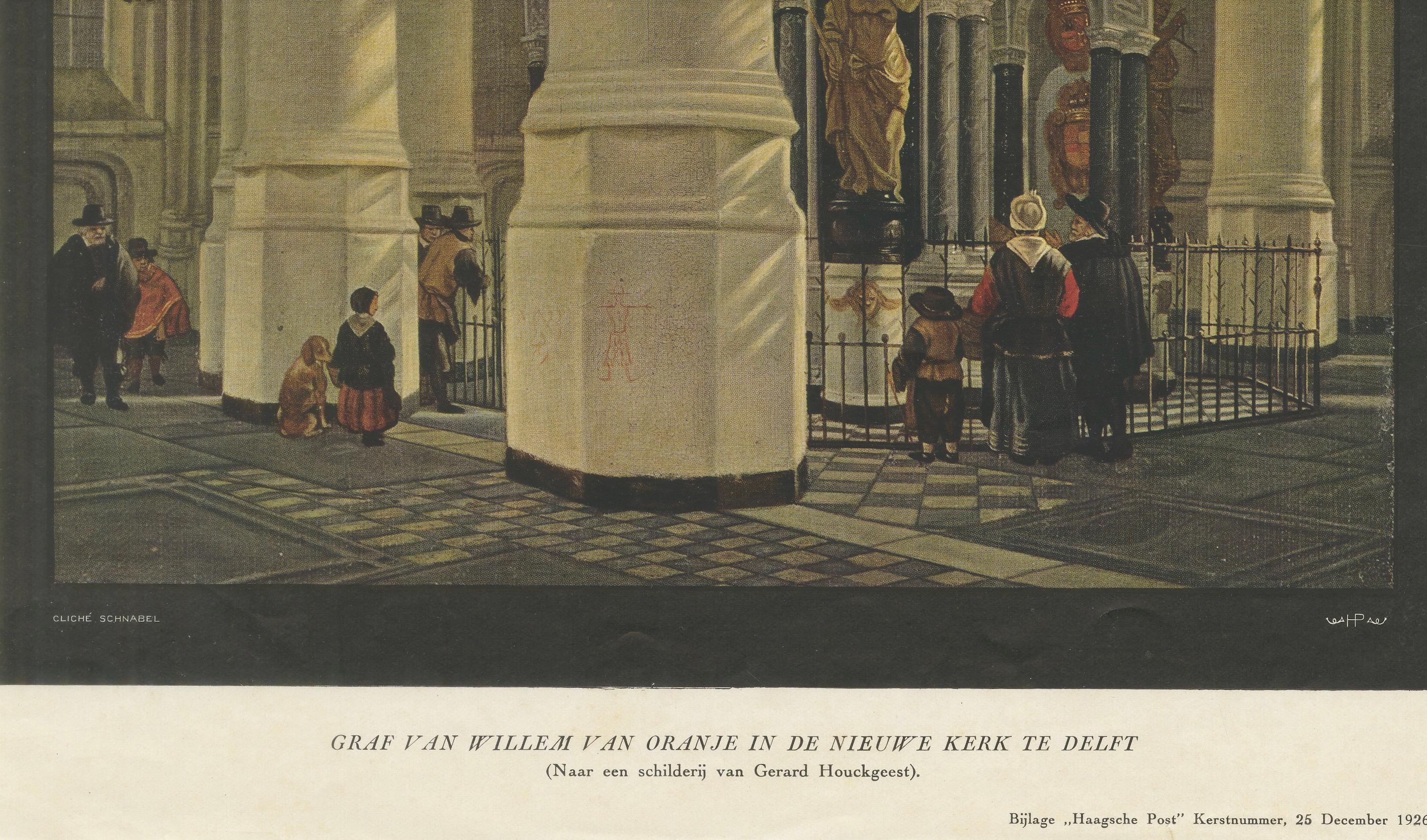 Tumba de Guillermo de Orange en Delft - Según Houckgeest, grabado holandés de 1926 Holandés en venta