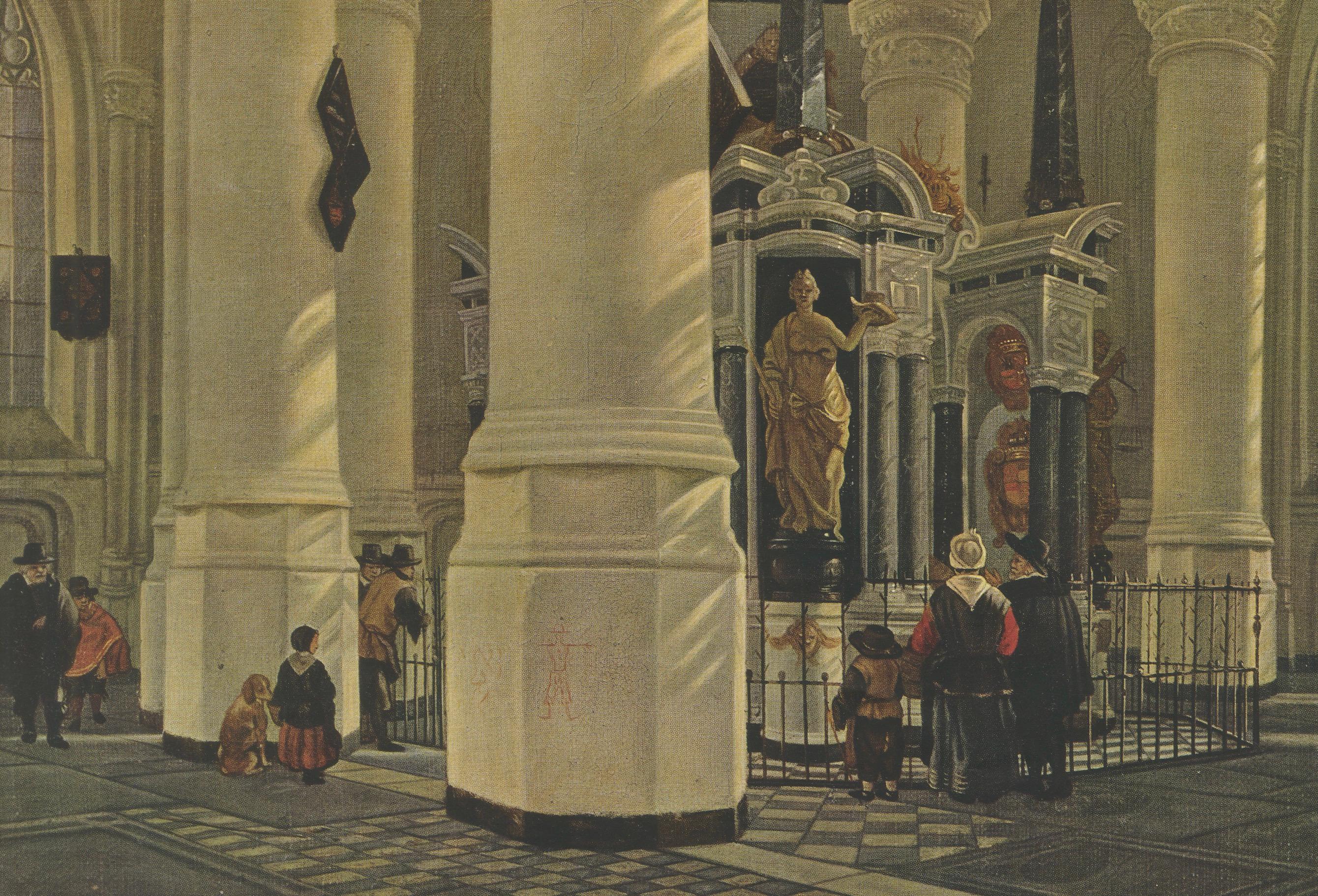 Tumba de Guillermo de Orange en Delft - Según Houckgeest, grabado holandés de 1926 en Bueno estado para la venta en Langweer, NL