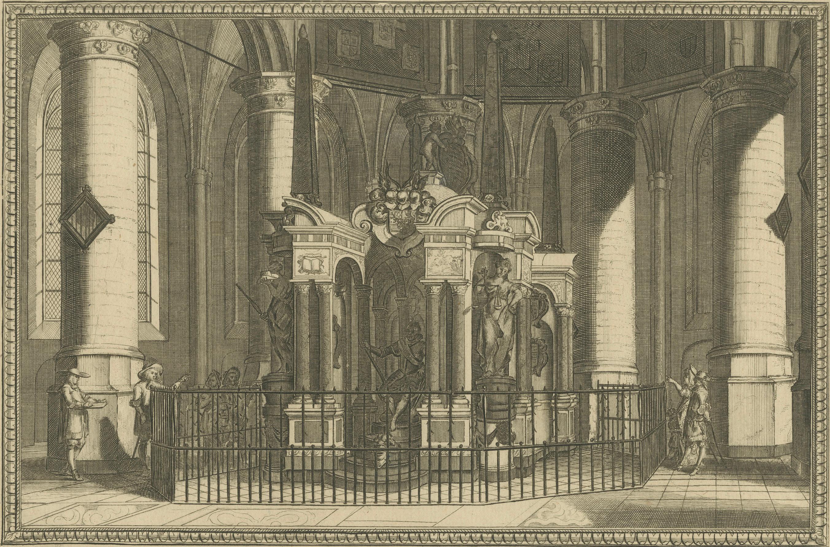 Engraved Tomb of William the Silent – Nieuwe Kerk Delft – Dutch Engraving circa 1750 For Sale