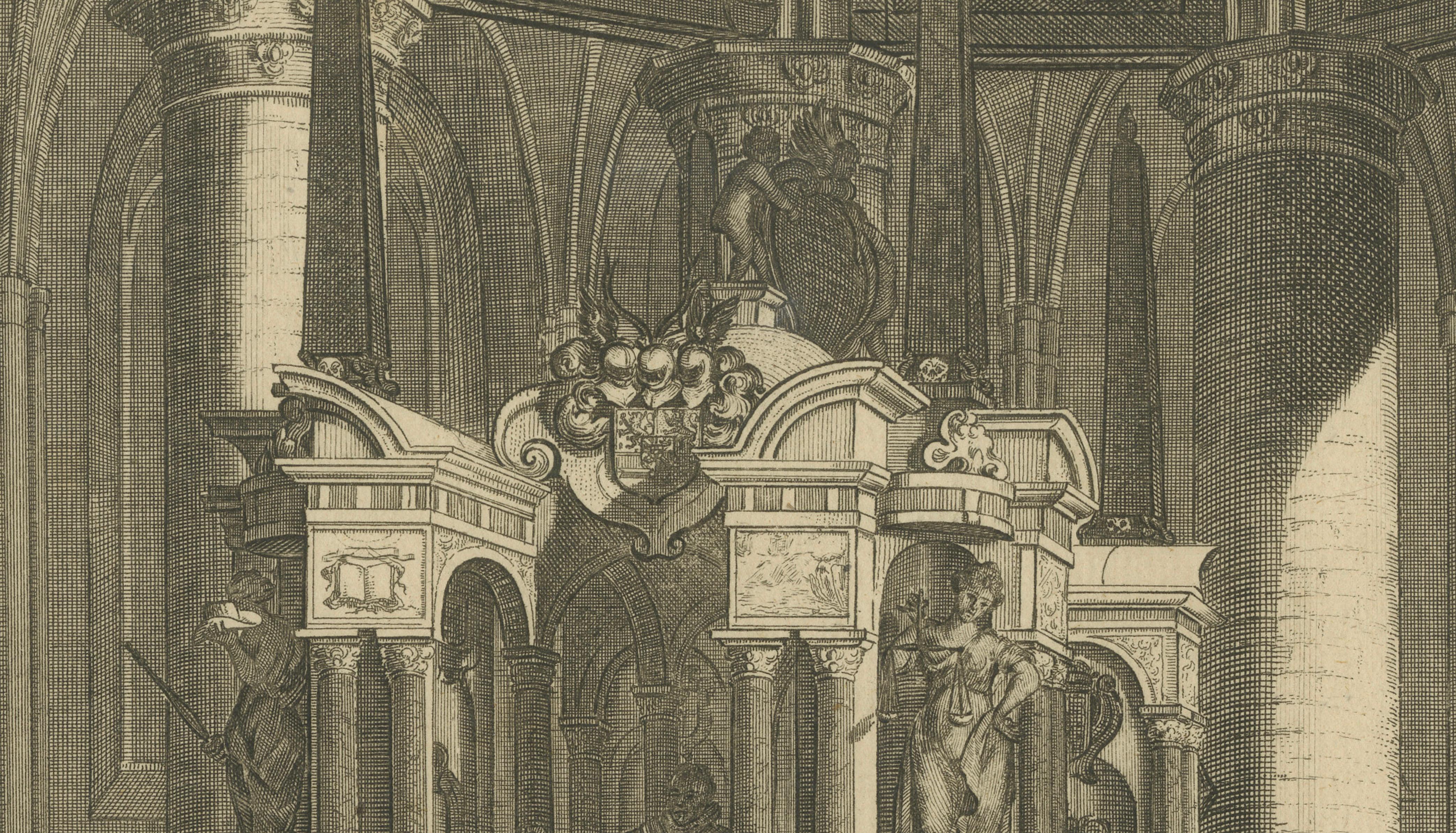 Tomb of William the Silent – Nieuwe Kerk Delft – Dutch Engraving circa 1750 In Good Condition For Sale In Langweer, NL