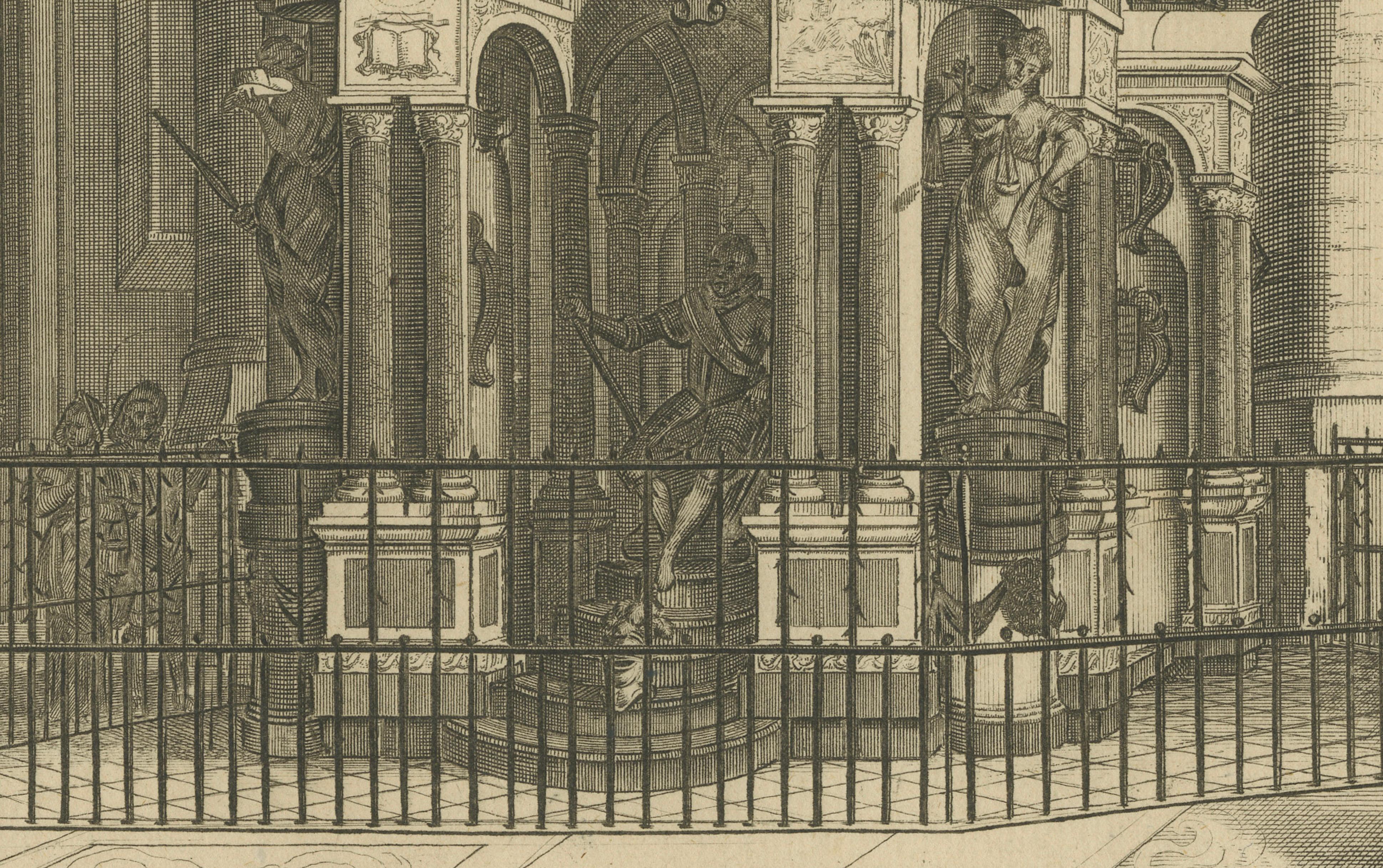 18th Century Tomb of William the Silent – Nieuwe Kerk Delft – Dutch Engraving circa 1750 For Sale