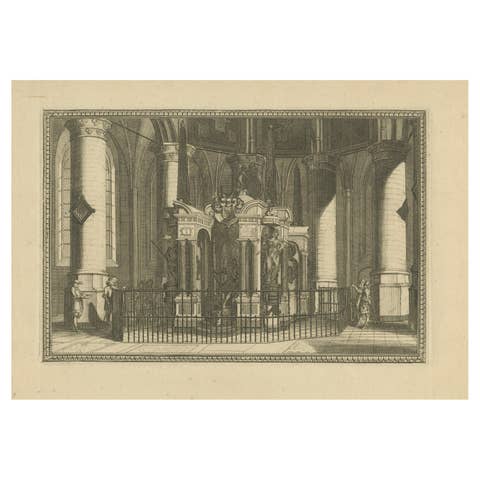 Tomb of William the Silent – Nieuwe Kerk Delft – Dutch Engraving, circa 1750