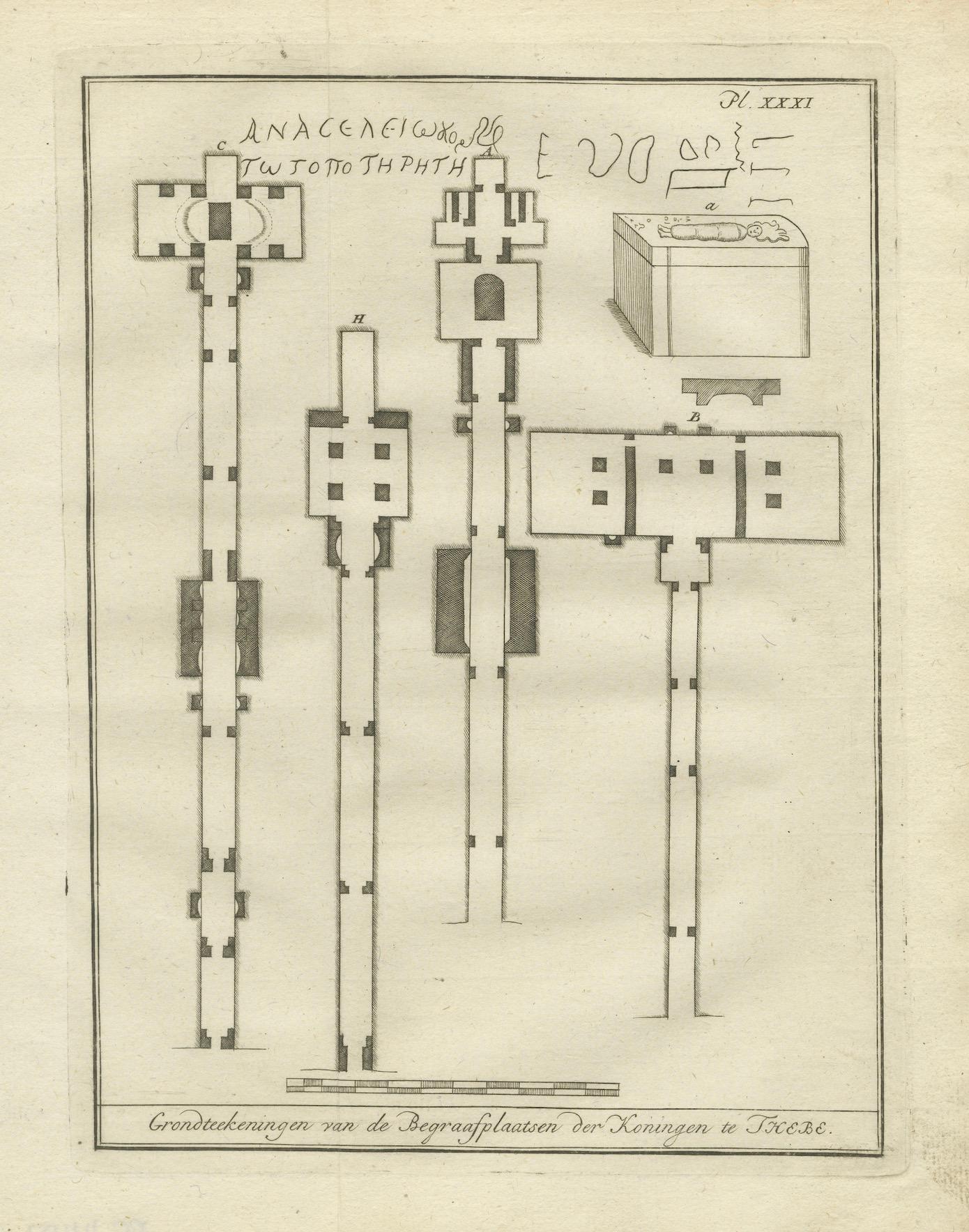 XVIIIe siècle Plans des tombes des rois à Thèbes - Aménagement de la Vallée des rois, Égypte 1776 en vente