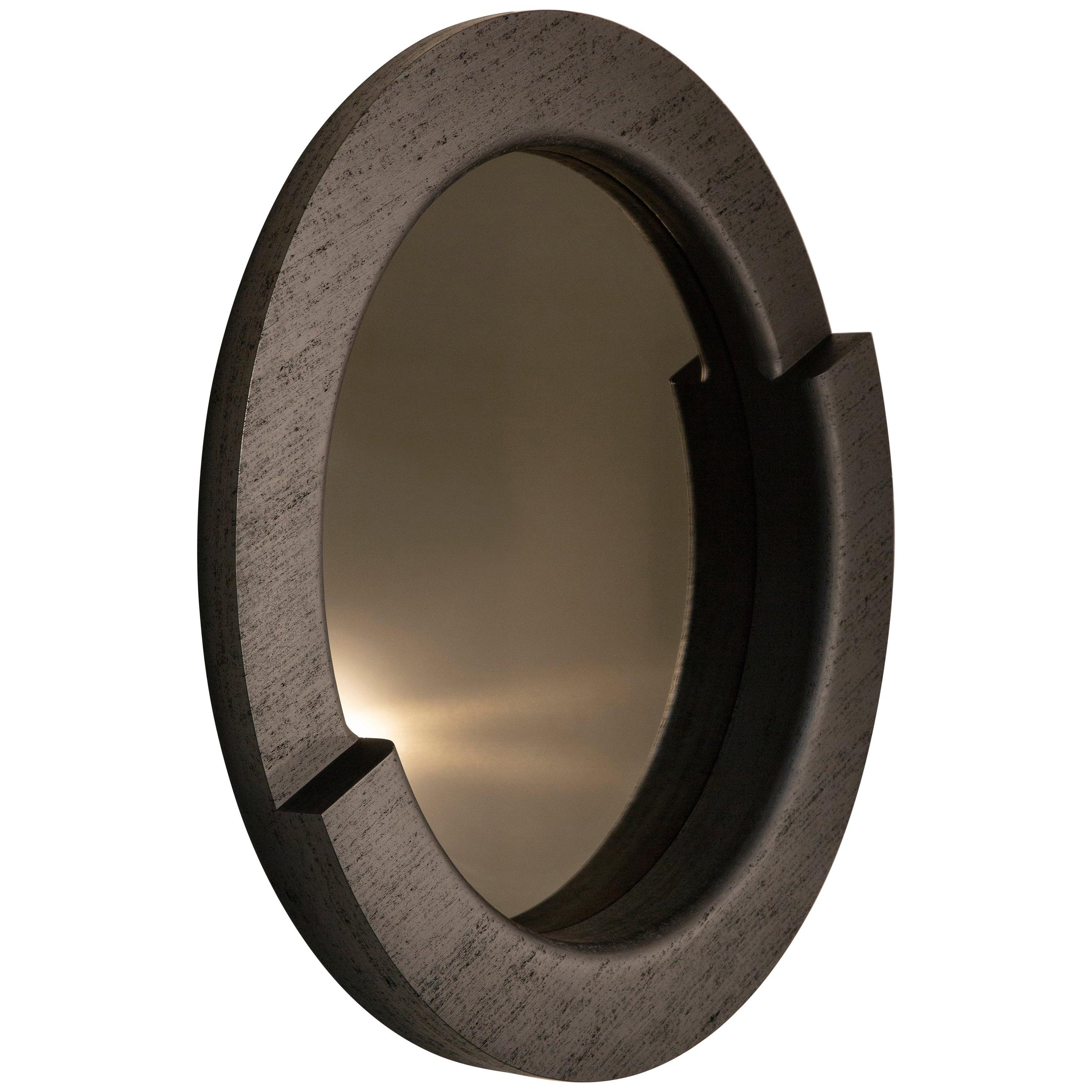 Tomba 60" Round Mirror in Black Maykume and Bronze by May Furniture