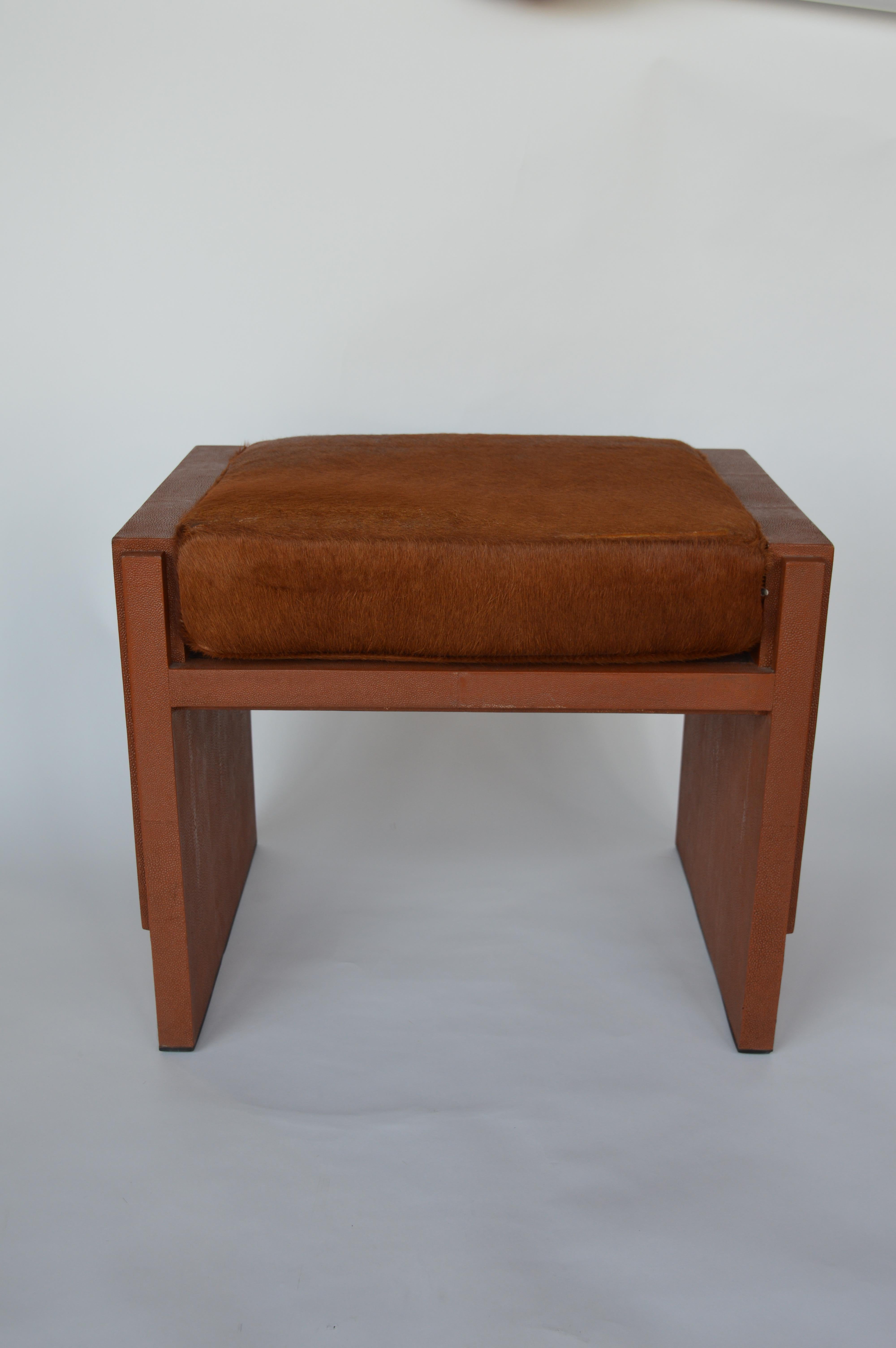 Art Deco Tomboy Stool in Cognac Shagreen and Cowhide by R & Y Augousti For Sale
