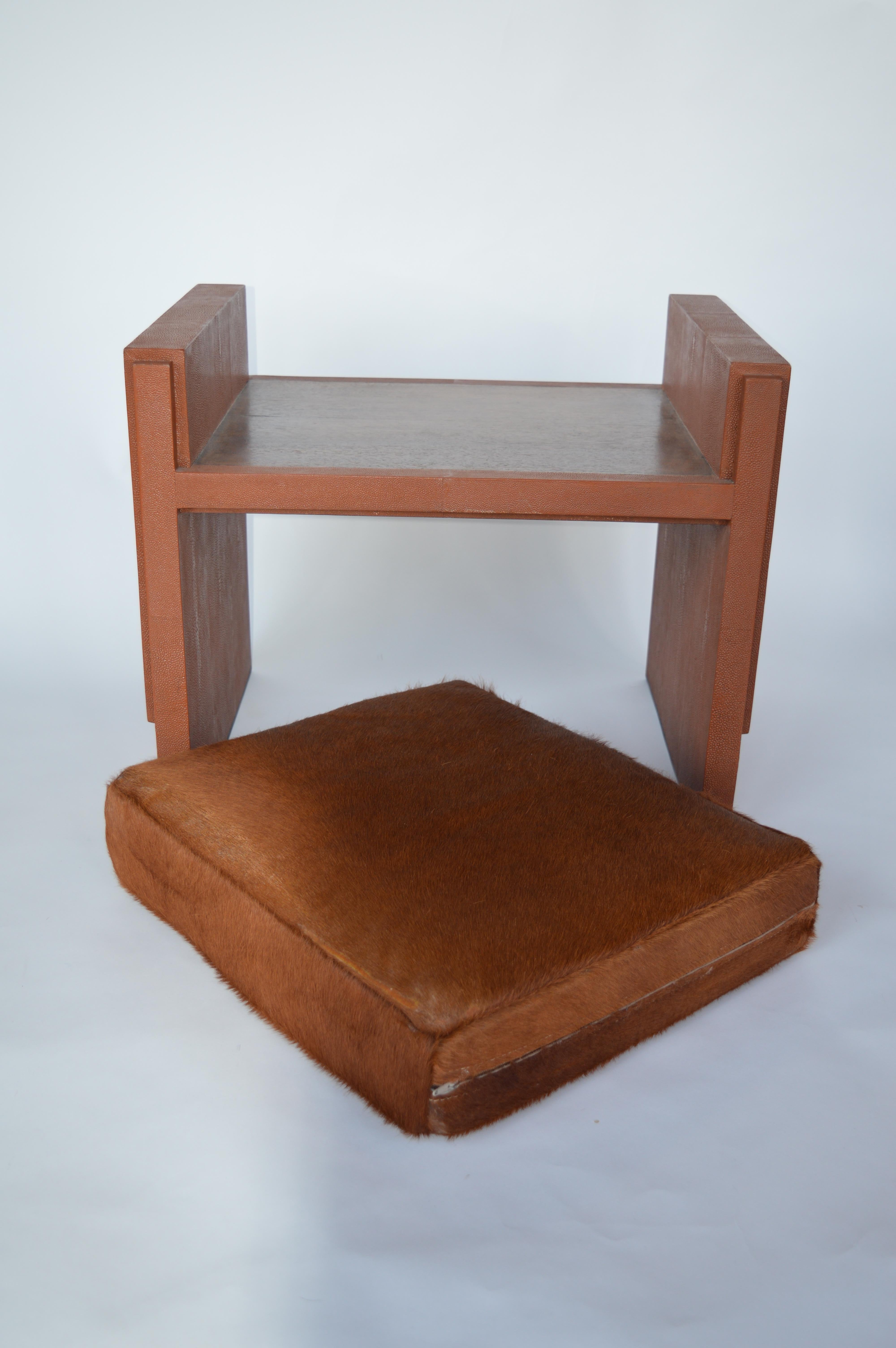 French Tomboy Stool in Cognac Shagreen and Cowhide by R & Y Augousti For Sale