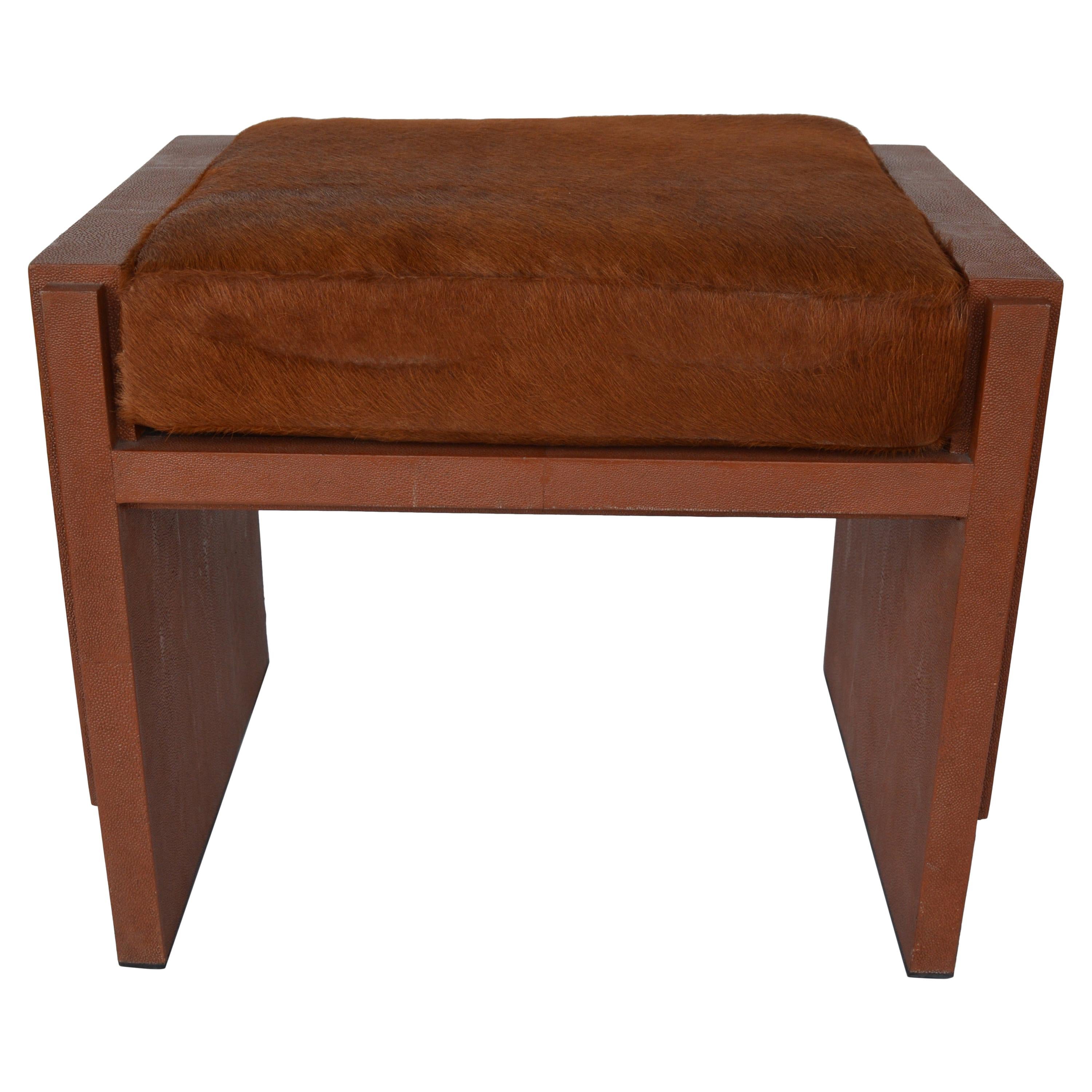 Tomboy Stool in Cognac Shagreen and Cowhide by R & Y Augousti For Sale