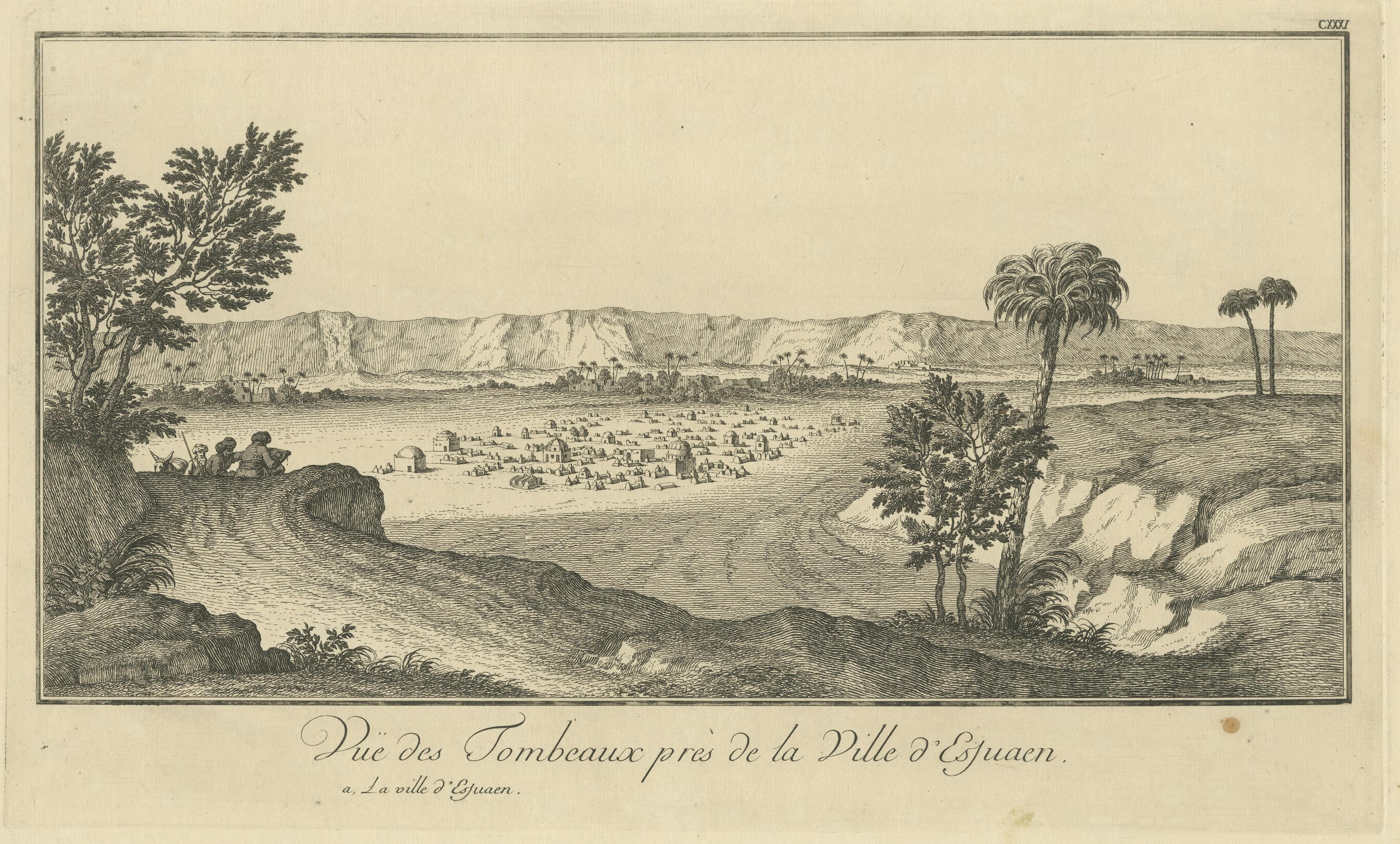 Tombs near Esna, Egypt – Nile Landscape by Norden, Copper Engraving 1755