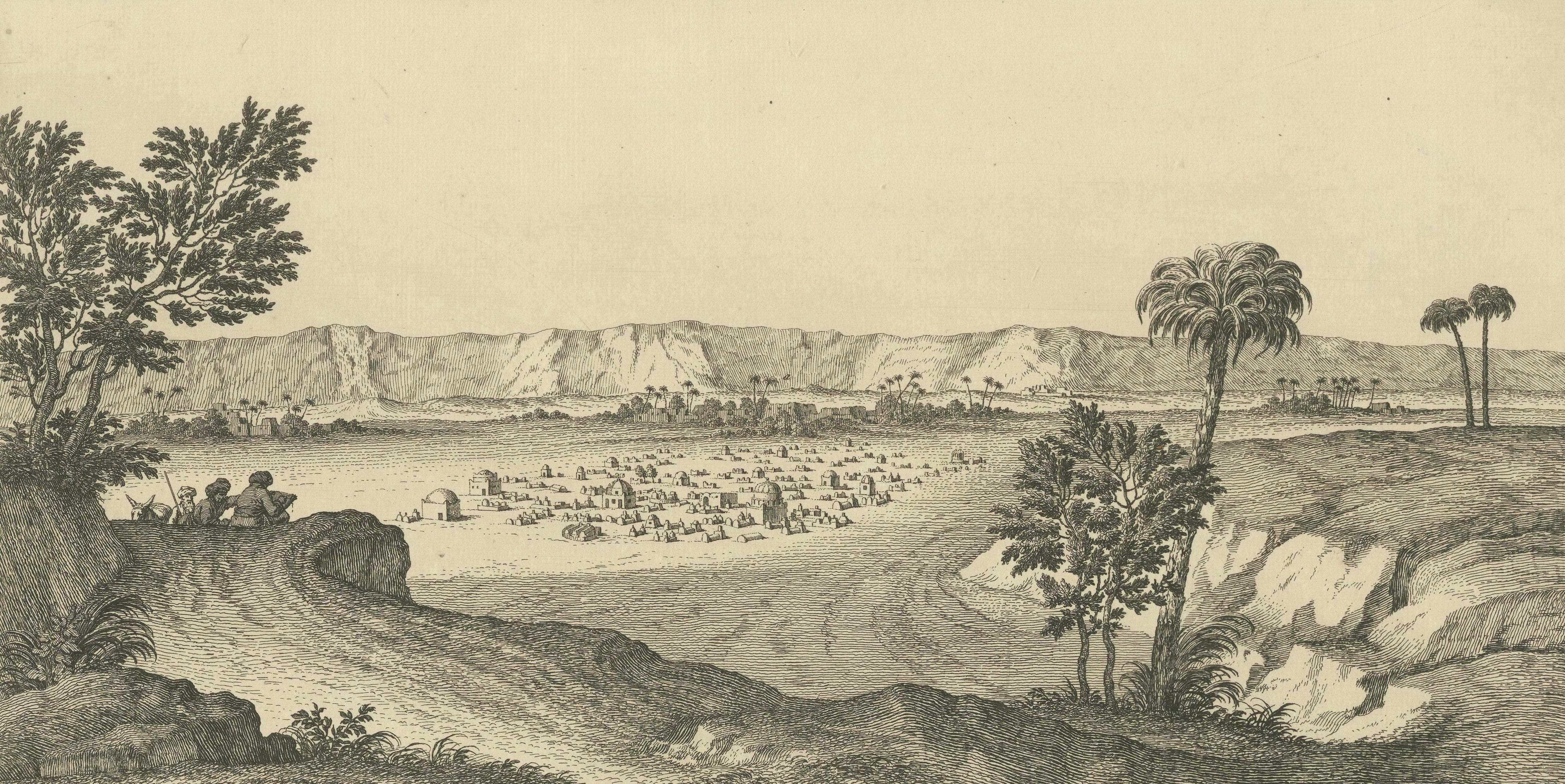 Tombs near Esna, Egypt – Nile Landscape by Norden, Copper Engraving 1755