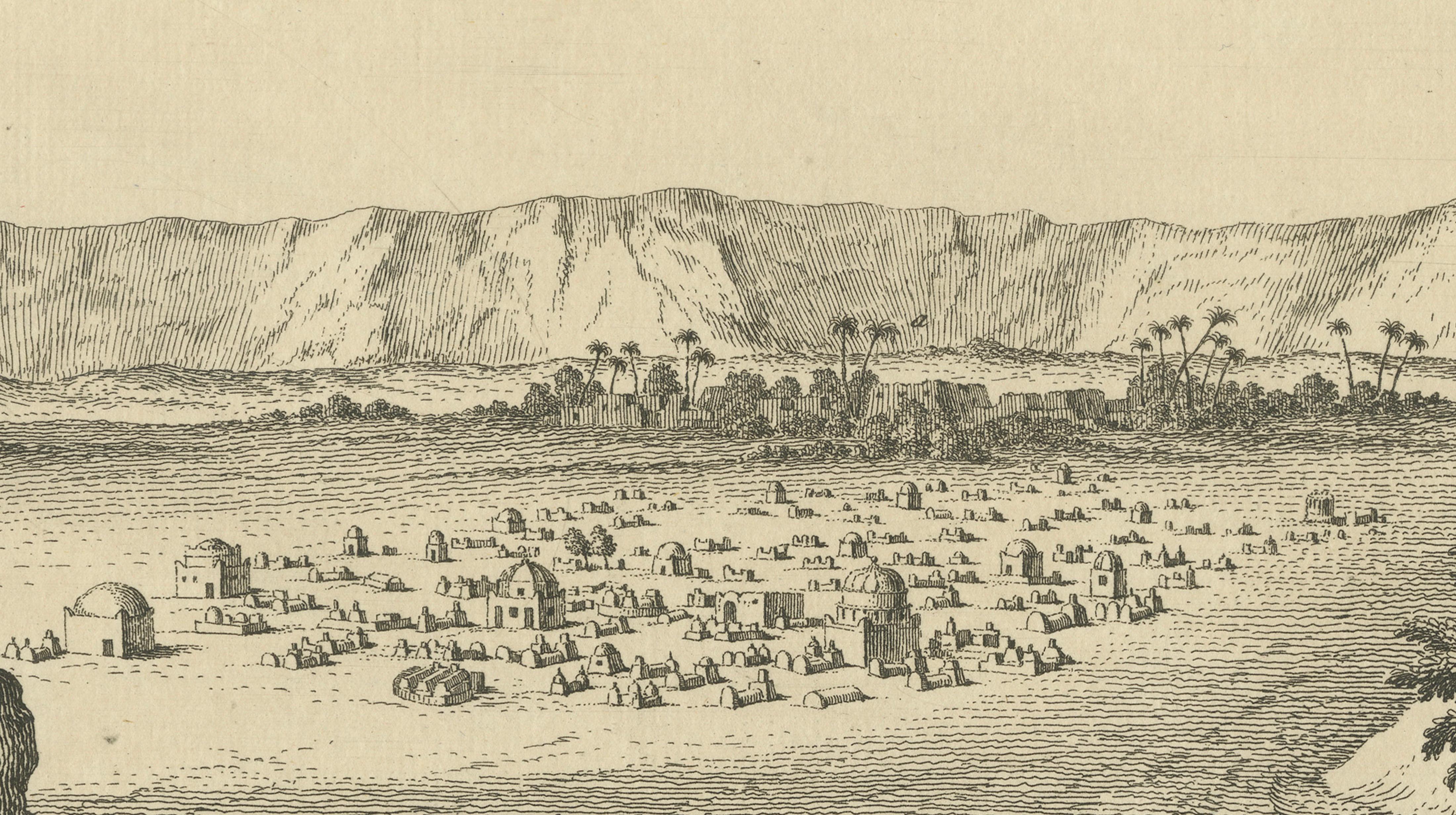 Tombs near Esna, Egypt – Nile Landscape by Norden, Copper Engraving 1755