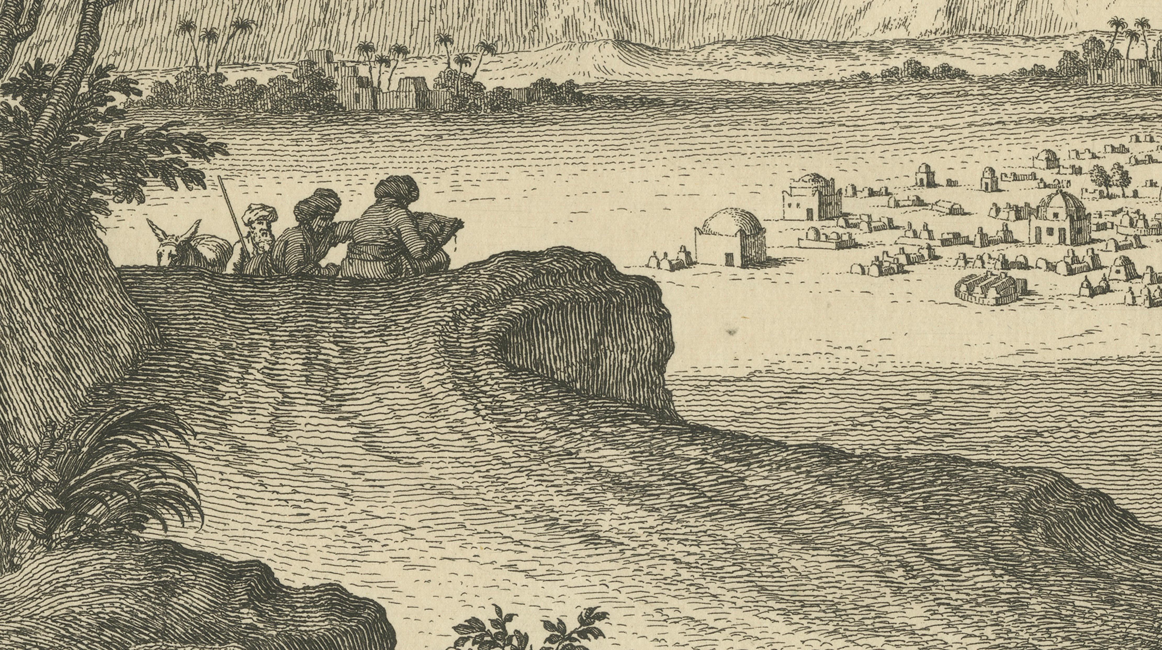 Tombs near Esna, Egypt – Nile Landscape by Norden, Copper Engraving 1755