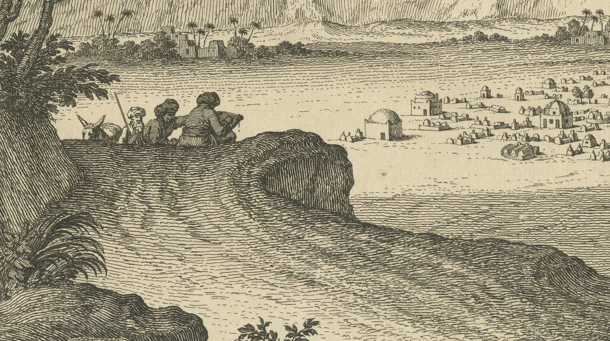 Tombs near Esna, Egypt – Nile Landscape by Norden, Copper Engraving 1755
