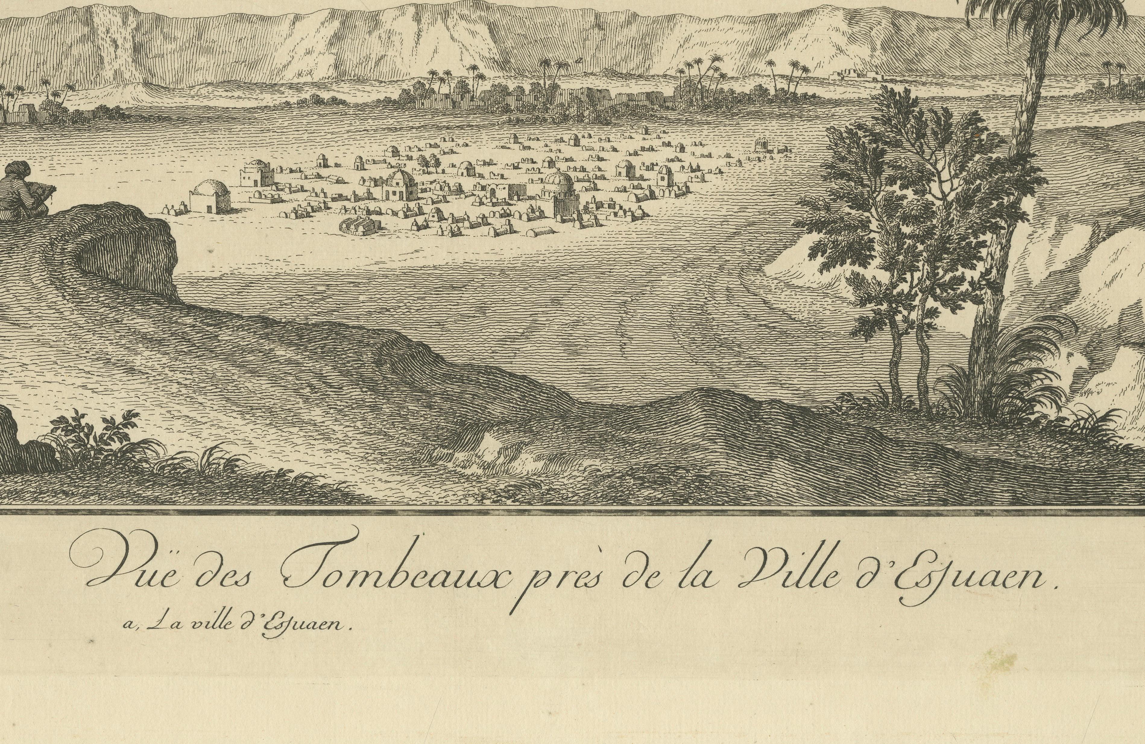 Tombs near Esna, Egypt – Nile Landscape by Norden, Copper Engraving 1755
