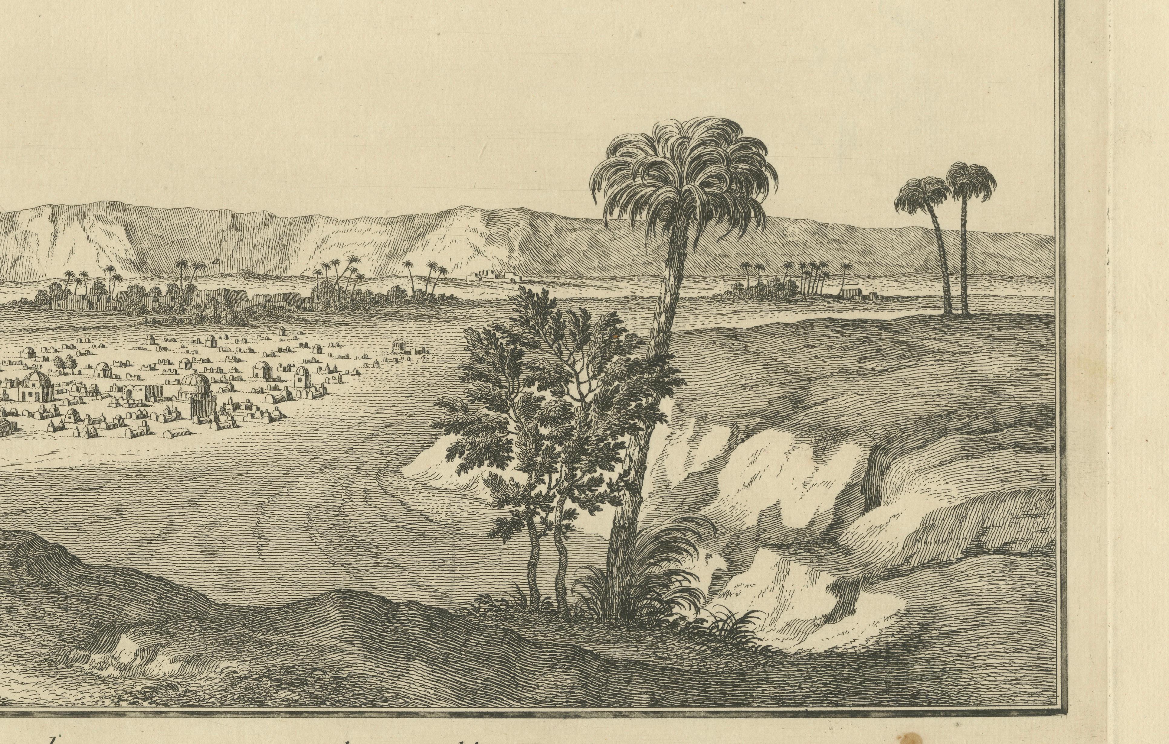 Tombs near Esna, Egypt – Nile Landscape by Norden, Copper Engraving 1755