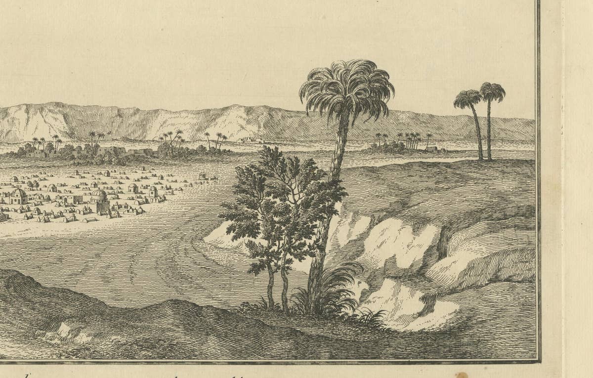 Tombs near Esna, Egypt – Nile Landscape by Norden, Copper Engraving 1755