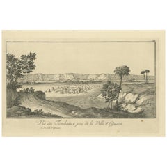 Tombs near Esna, Egypt – Nile Landscape by Norden, Copper Engraving 1755