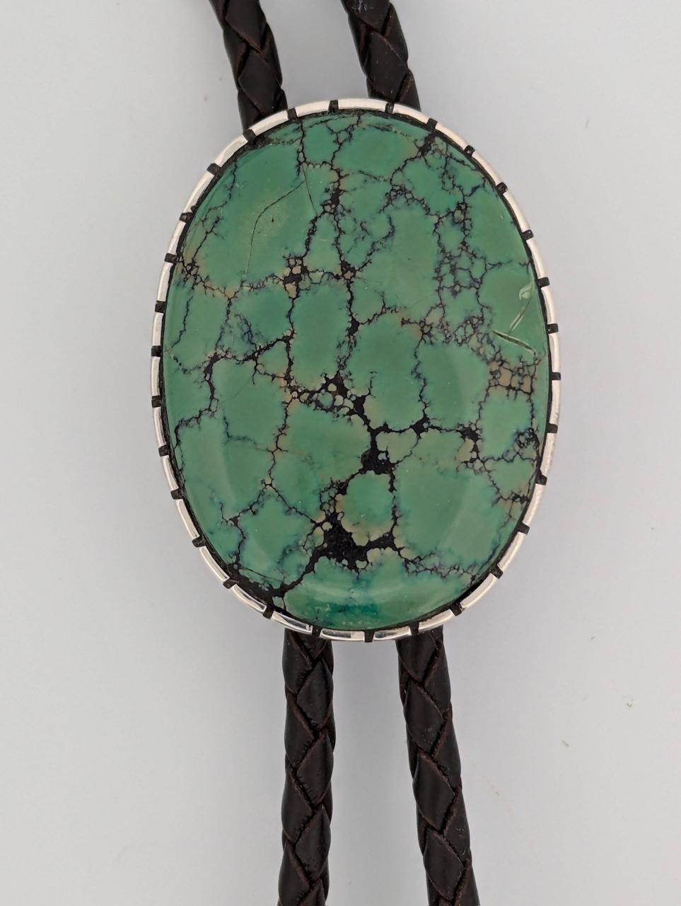 Tombstone Bolo  Handmade Bolo Tie by Rob Sherman with Green Kingman Turquoise 2