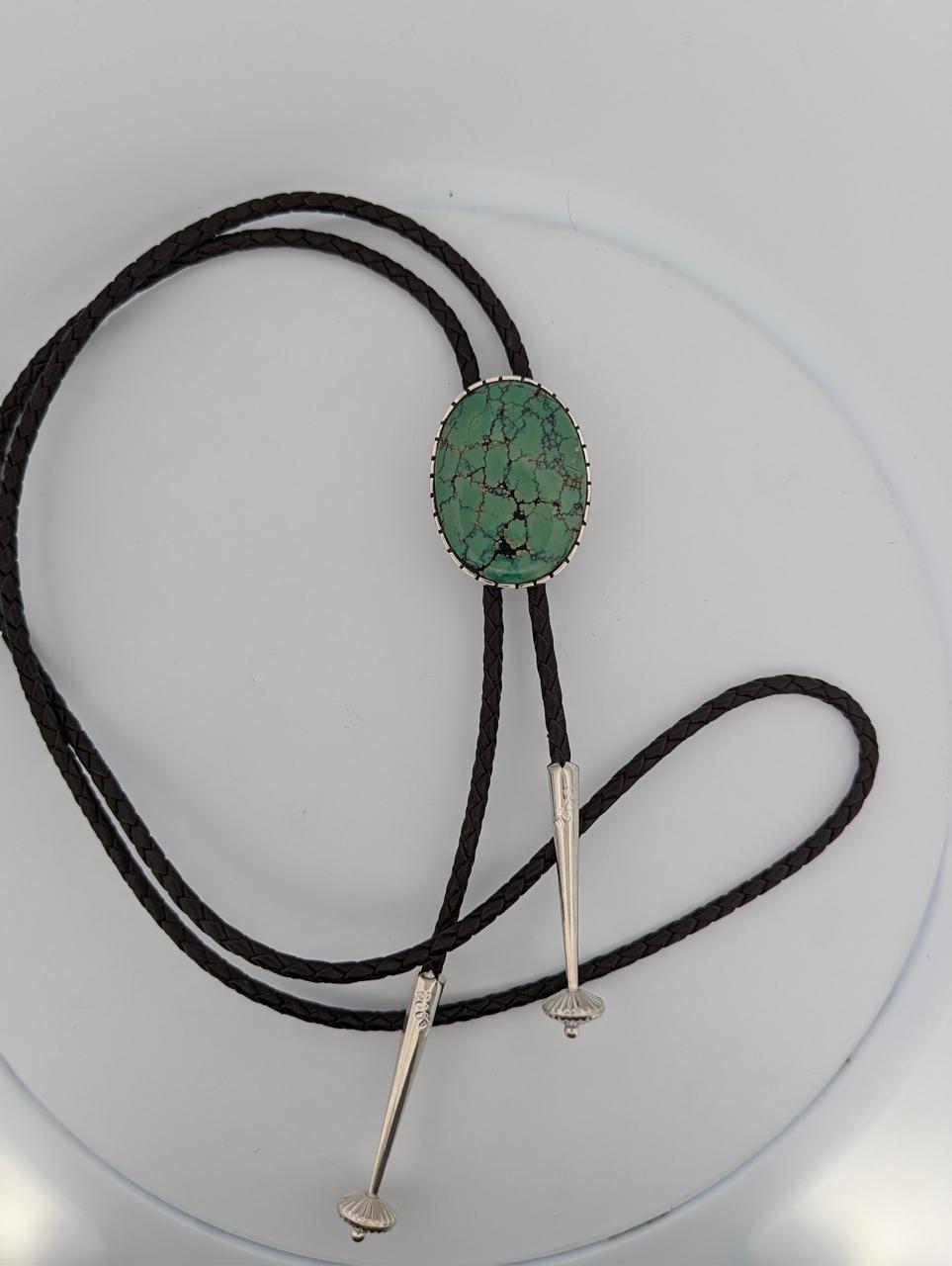 Tombstone Bolo  Handmade Bolo Tie by Rob Sherman with Green Kingman Turquoise 3