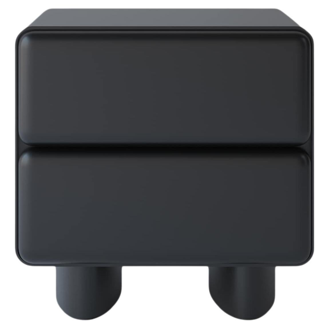 Table de nuit Tombul à 2 tiroirs avec mécanisme de boutonnage, couleur noire
