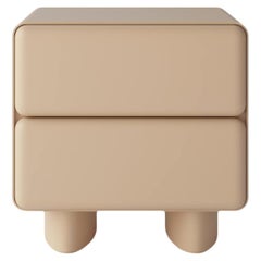 Vintage Tombul 2-Drawer Nightstand with Push-to-Open Mechanism, Butter Beige Colour