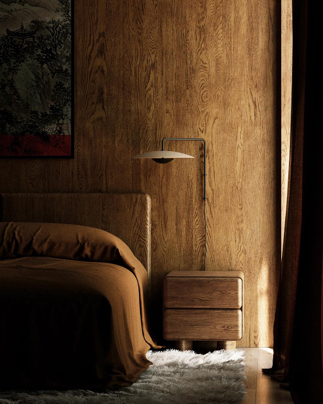Turco Tombul 2-Drawer Nightstand with Push-to-Open Mechanism, Honey Oak in vendita