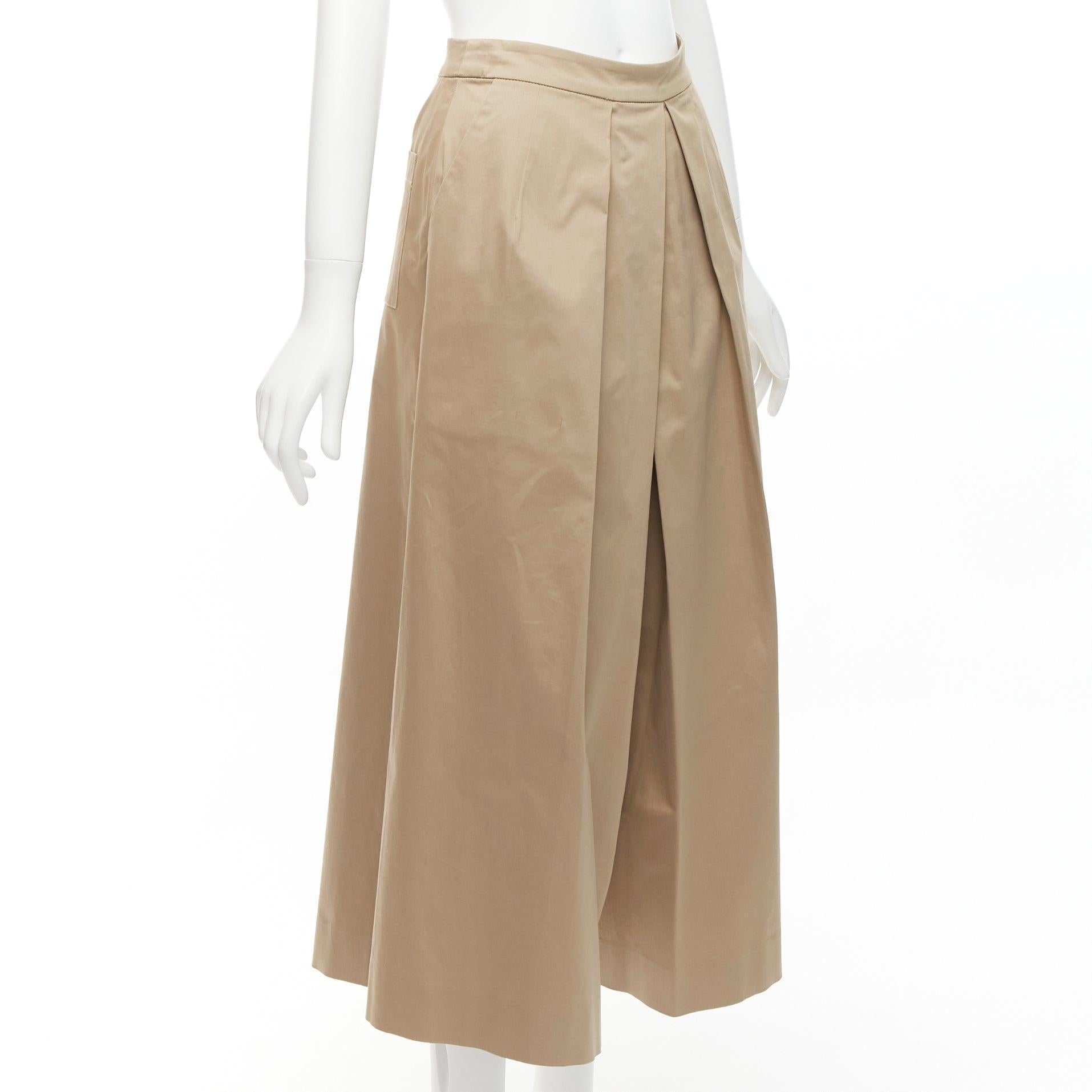TOME 100% coated cotton tan brown pleated front wide leg pants US2 S In Good Condition For Sale In Hong Kong, NT