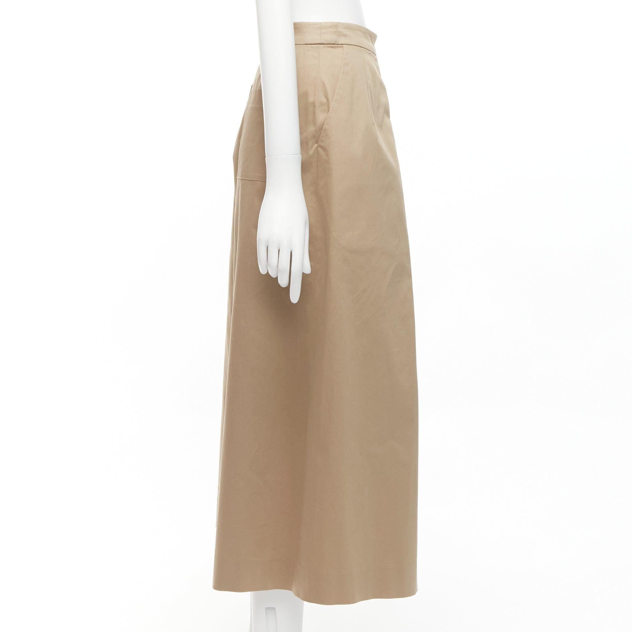TOME 100% coated cotton tan brown pleated front wide leg pants US2 S In Good Condition For Sale In Hong Kong, NT