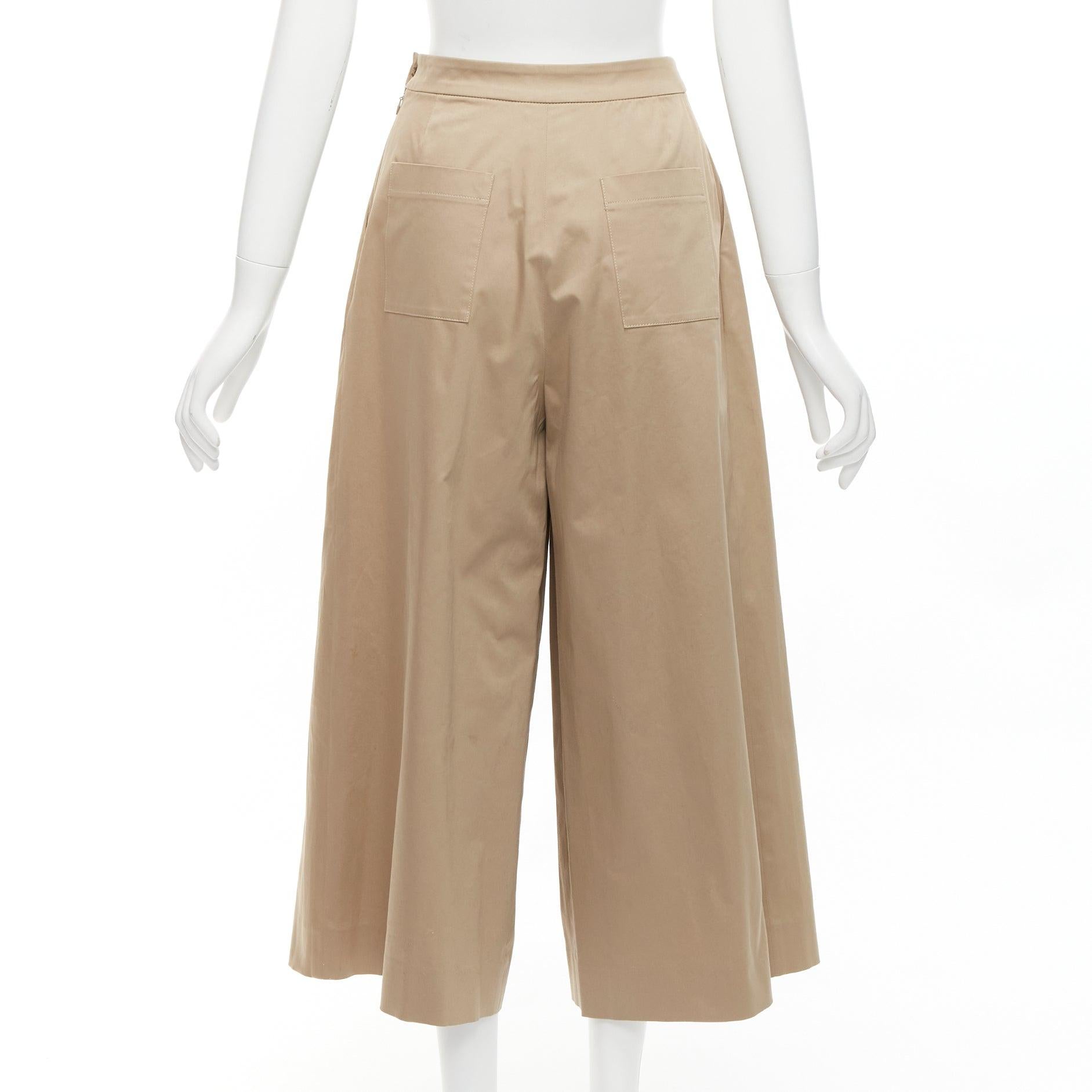 Women's TOME 100% coated cotton tan brown pleated front wide leg pants US2 S For Sale