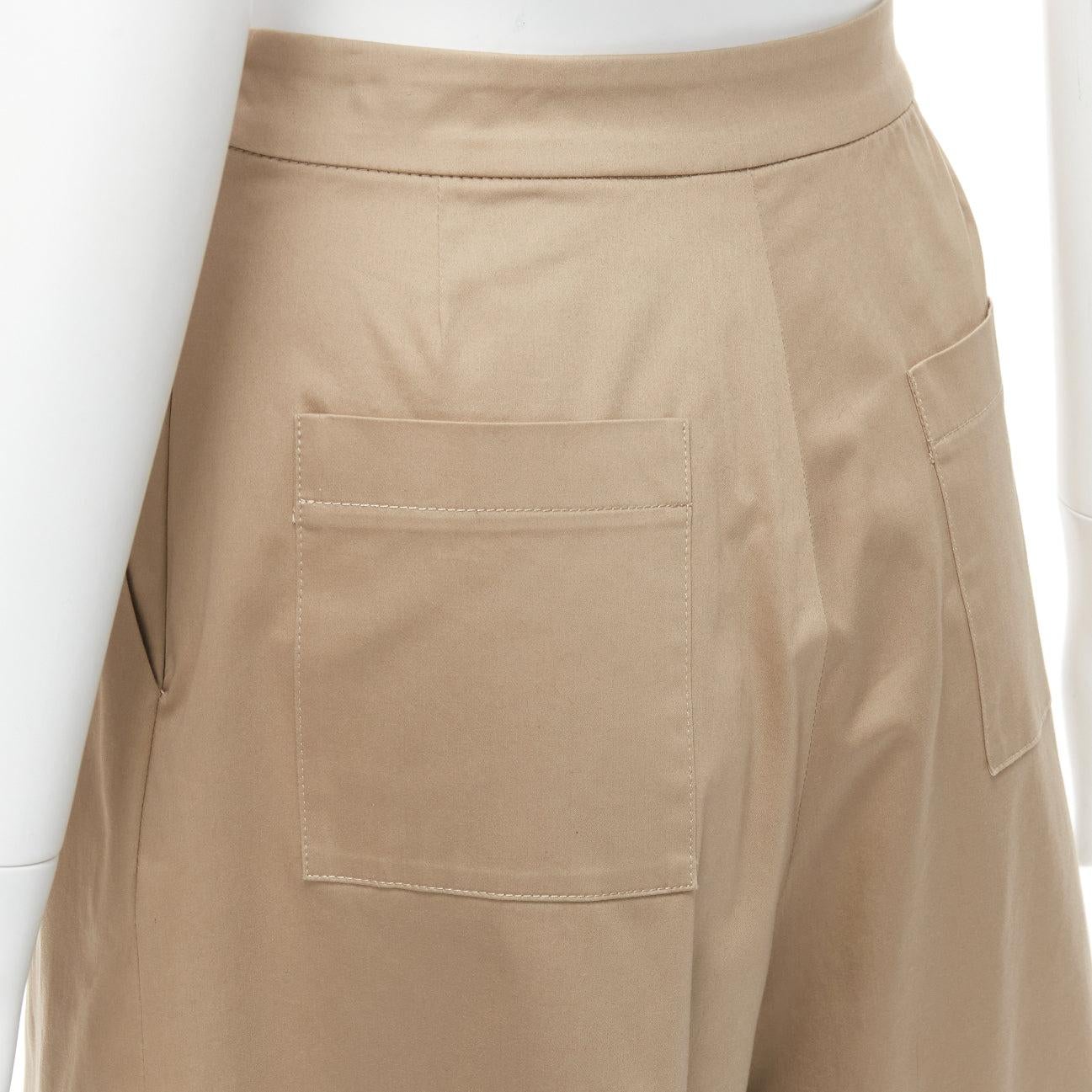 TOME 100% coated cotton tan brown pleated front wide leg pants US2 S For Sale 2