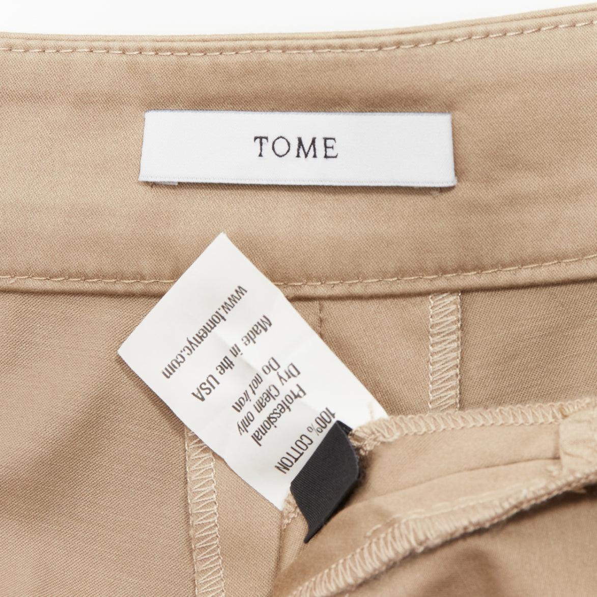TOME 100% coated cotton tan brown pleated front wide leg pants US2 S For Sale 3