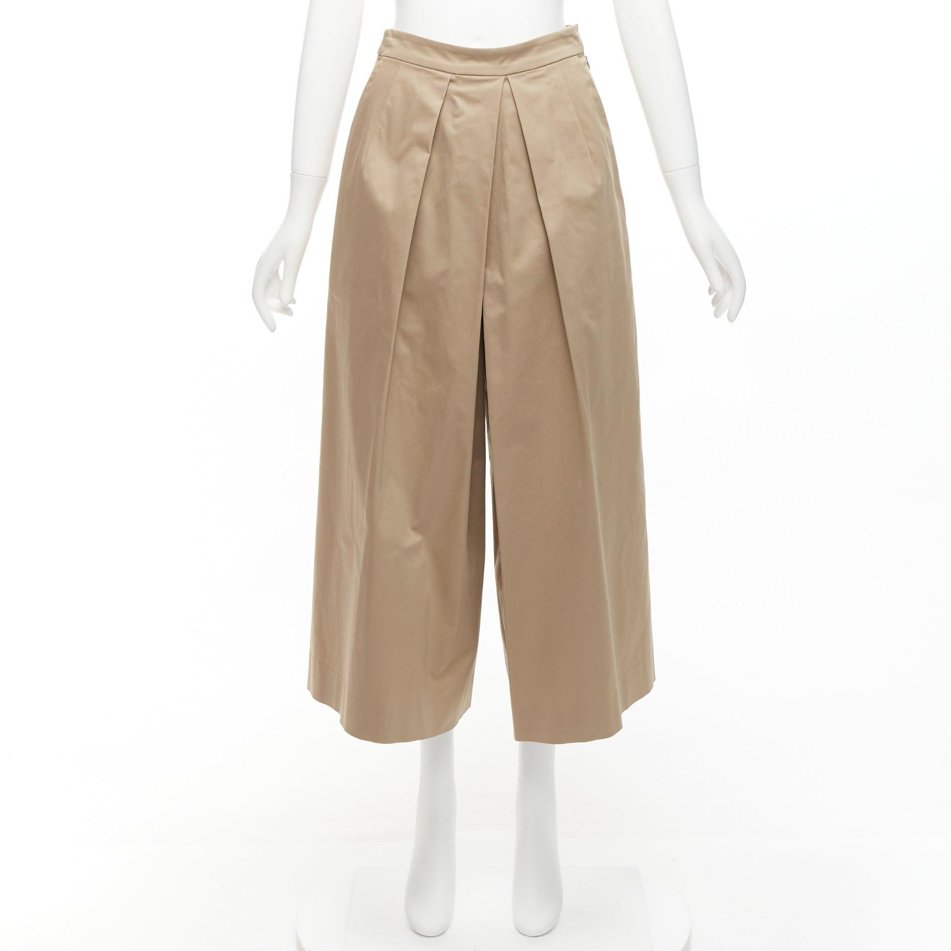 TOME 100% coated cotton tan brown pleated front wide leg pants US2 S For Sale 4
