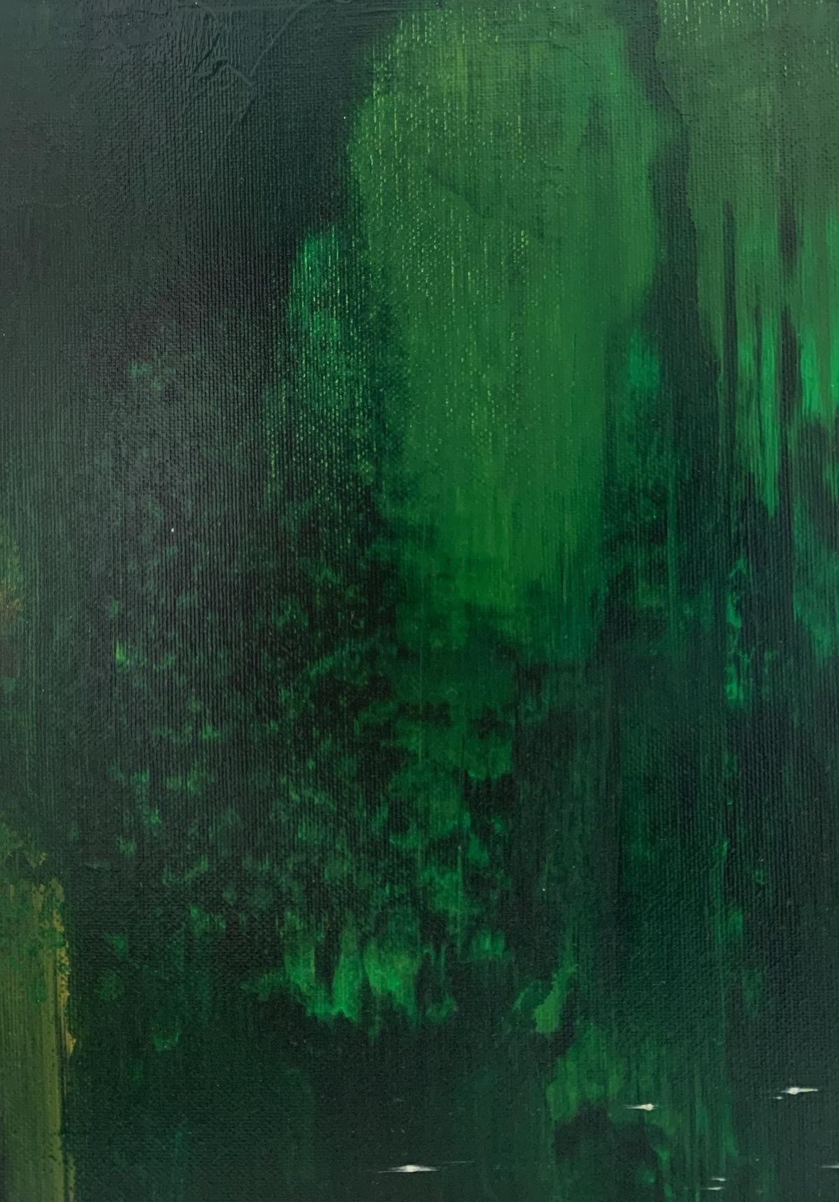 Una luce. Pittura ad acrilico, Astratto, Monocromatico, Artista polacco - Landscape Painting Nero di Tomek Mistak