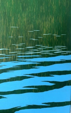 Noise of water. Acrylics Painting, Waterscape Abstract, Green blue, Polish artis