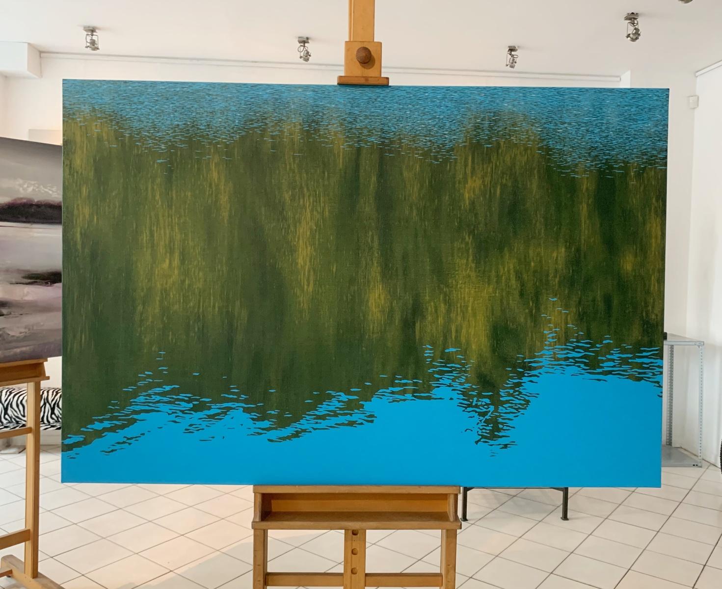 Quadro contemporaneo in acrilico su tela dell'artista polacco Tomek Mistak. Il dipinto raffigura il riflesso del paesaggio sulla superficie dell'acqua. La pittura è quasi un'astrazione. I colori principali sono il blu e il verde.

Tomek Mistak (nato