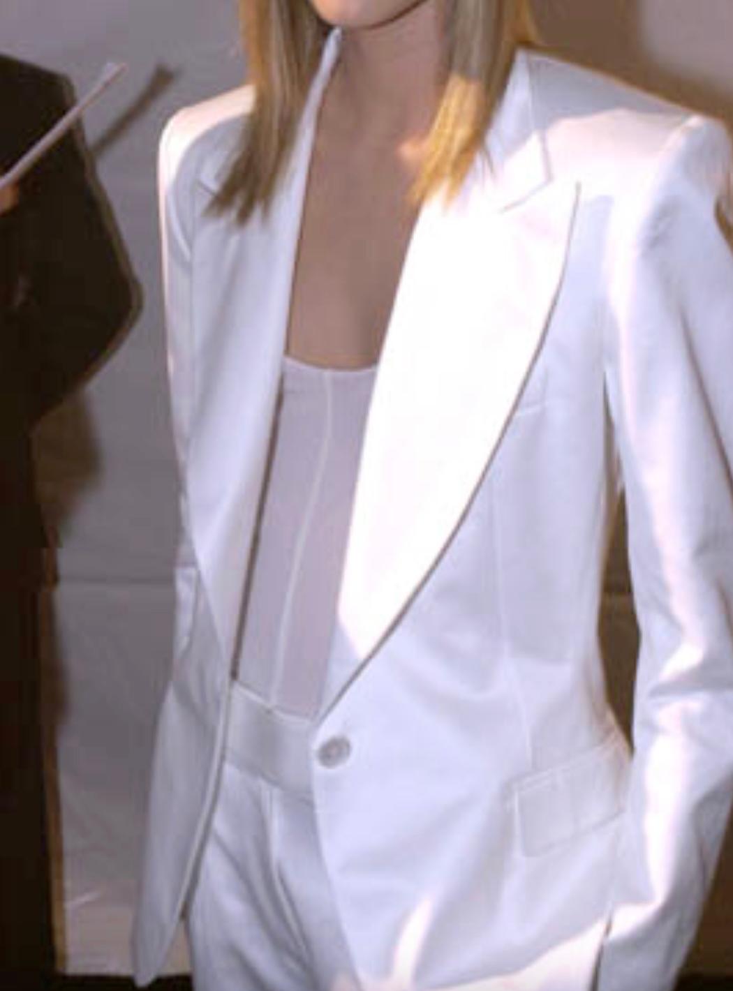 TomFord 2001 1stYSLShow TuxedoStyle SheerSeams LeatherStripes Black SkirtSuit For Sale 1