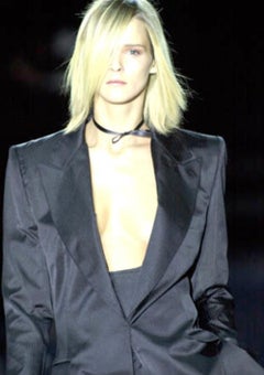 TomFord 2001 1stYSLCollection Smoking-Stil Schwarzer Rock mit Lederbesatz und durchsichtigen Nähten