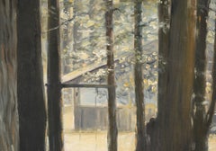 Cabane dans la forêt, paysage avec arbres