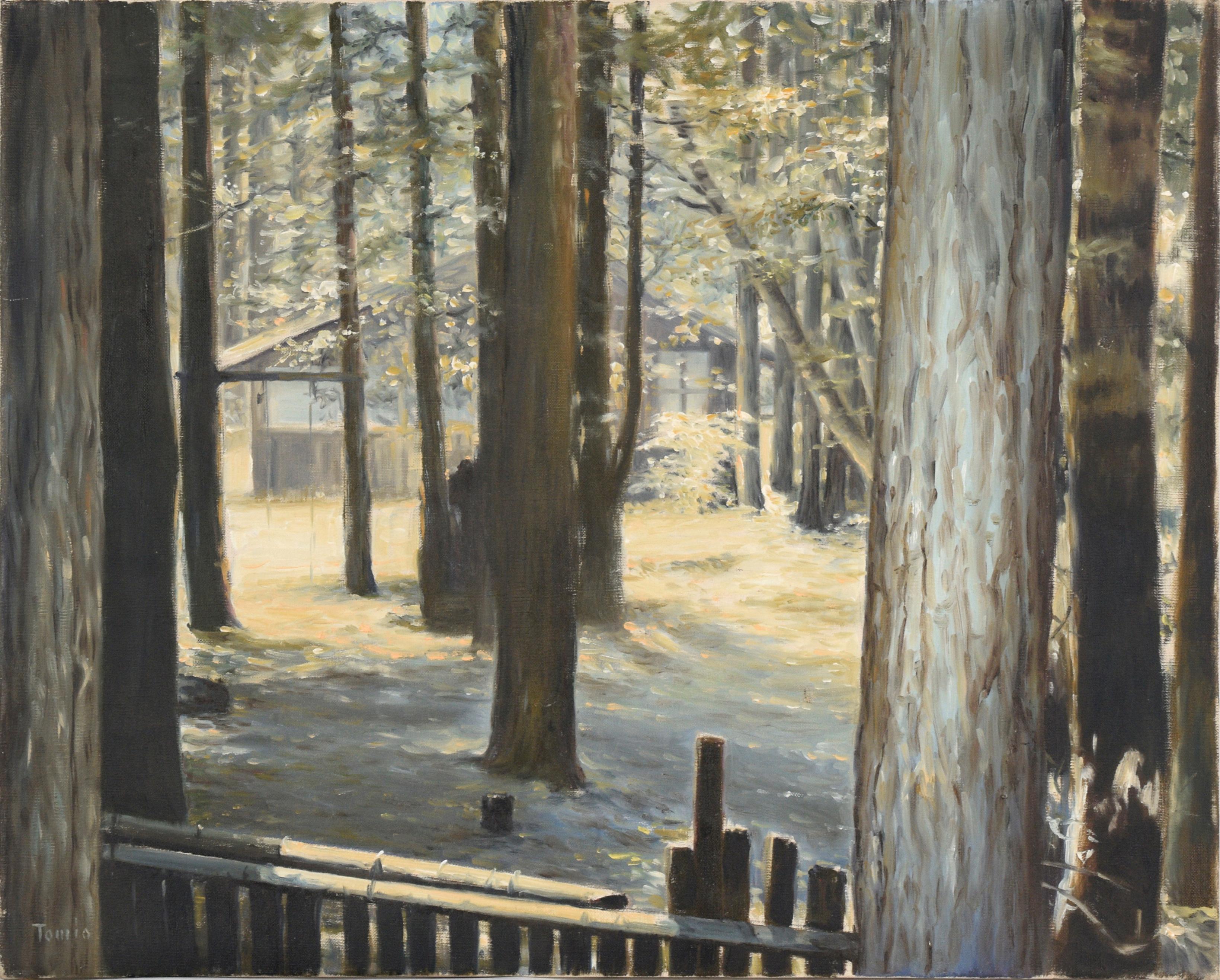 Cabin im Wald, Landschaft mit Bäumen