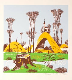 Landscape - Original Screen Print by T.P. Rvat - 1974