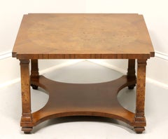 TOMLINSON 1960's Walnut Neoclassical Square Cocktail Table with Undertier Shelf