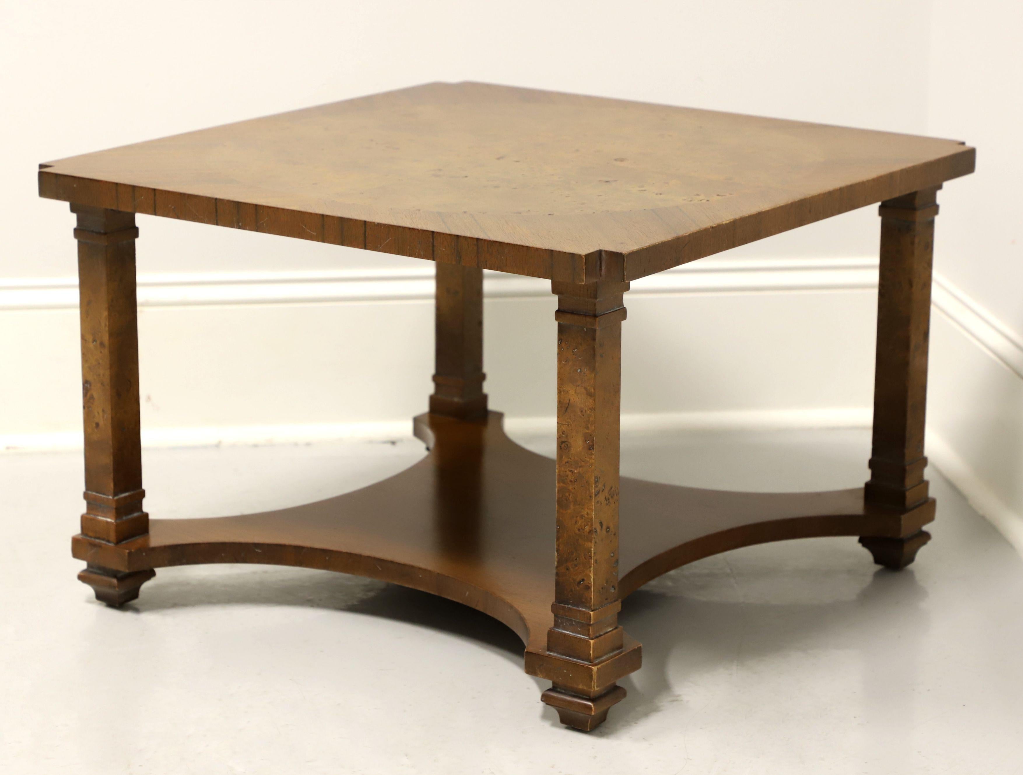 American TOMLINSON 1960's Walnut Neoclassical Square Cocktail Table with Undertier Shelf