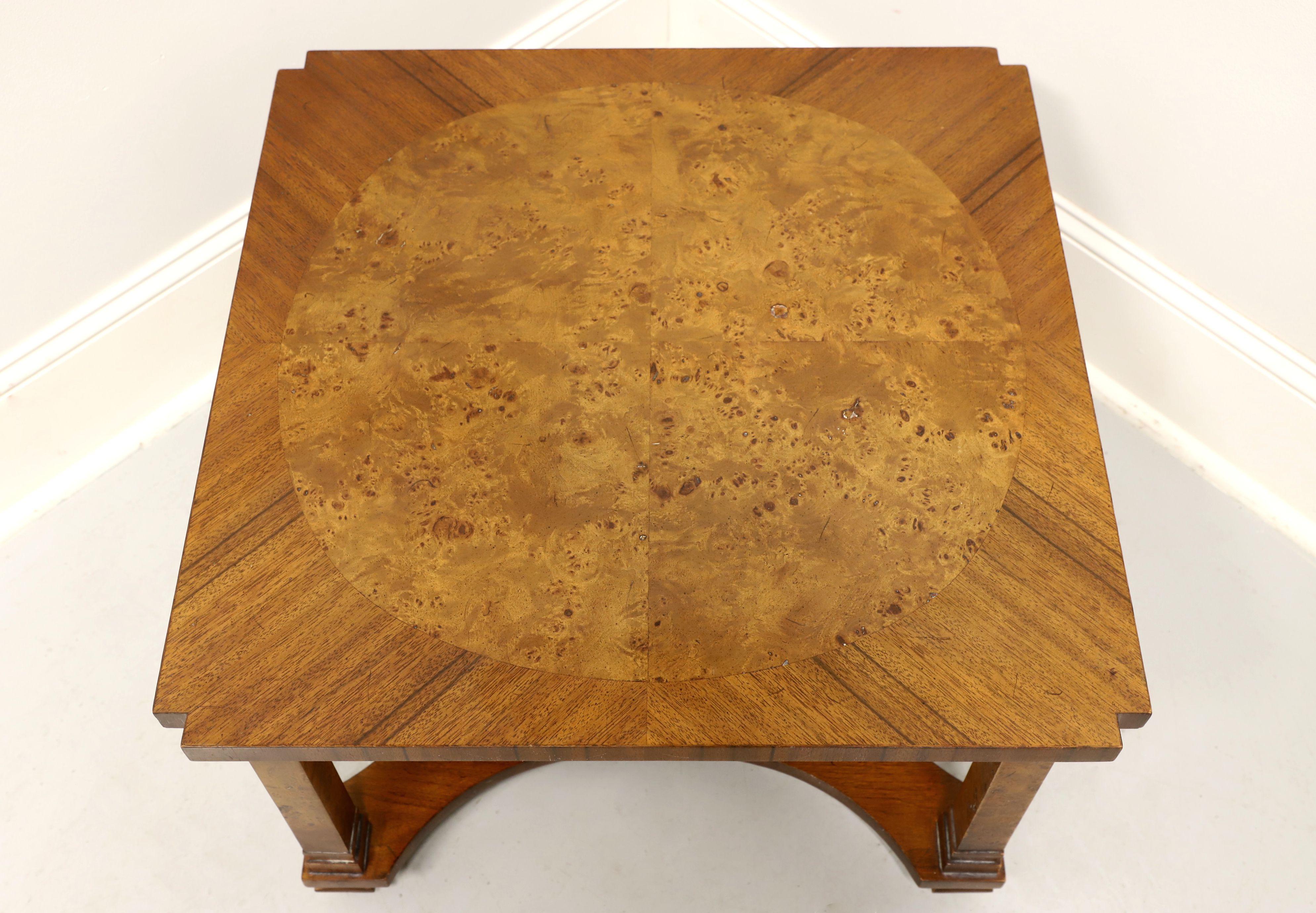 20th Century TOMLINSON 1960's Walnut Neoclassical Square Cocktail Table with Undertier Shelf
