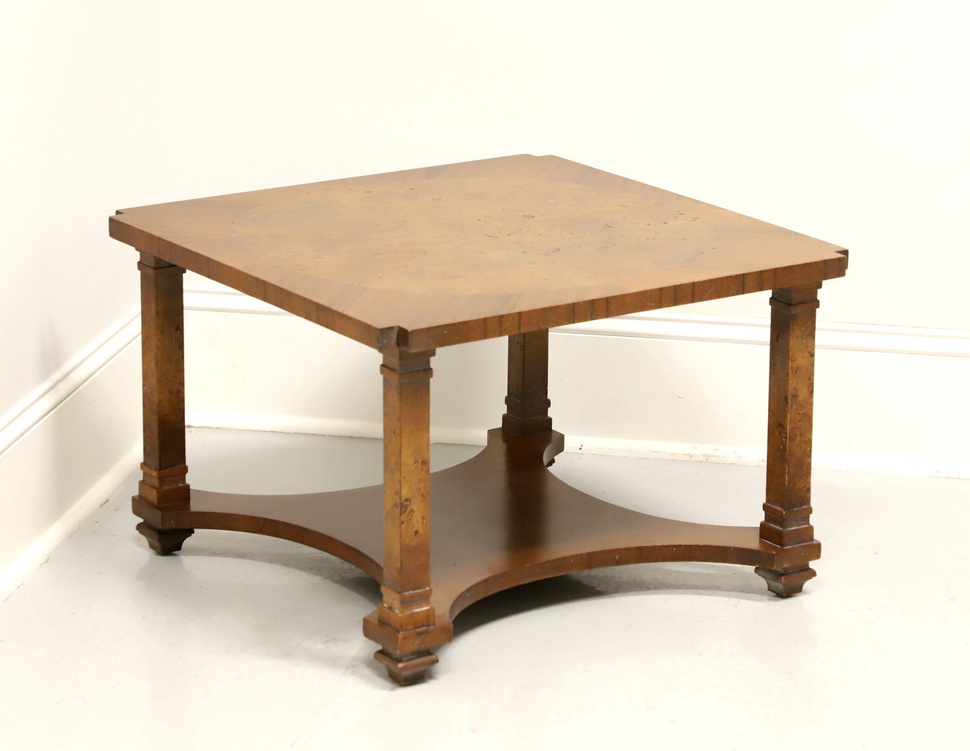 TOMLINSON 1960's Walnut Neoclassical Square Cocktail Table with Undertier Shelf 3