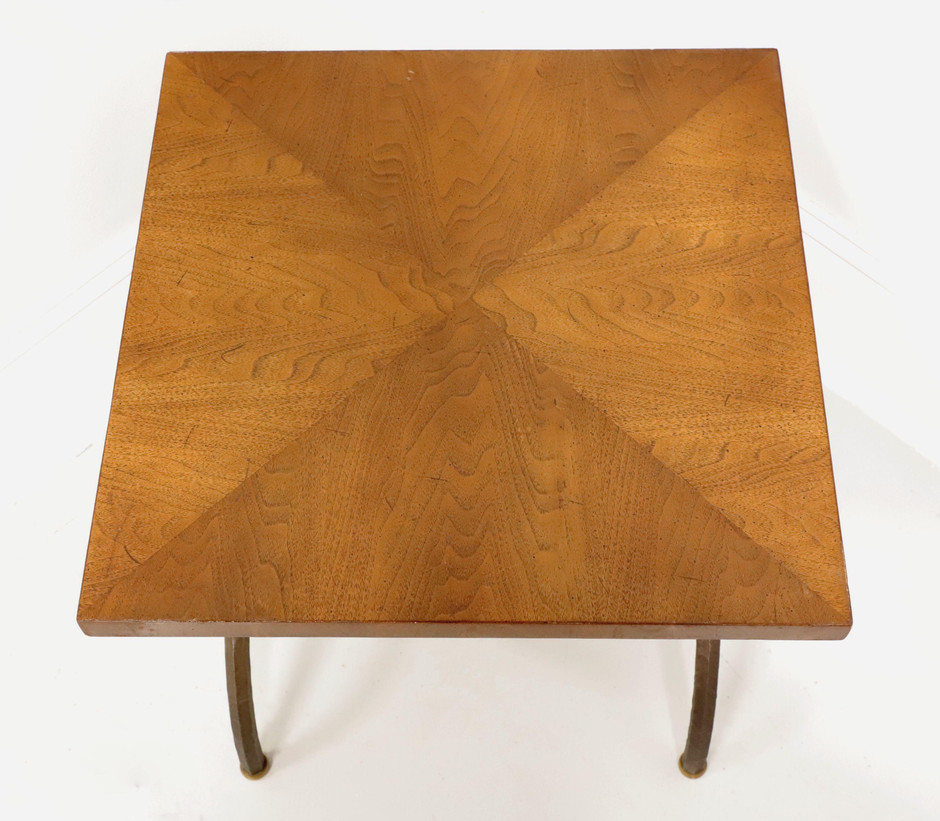 TOMLINSON 1960's Walnut Square Cocktail Table with Metal Legs - A In Good Condition For Sale In Charlotte, NC