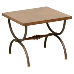 Retro TOMLINSON 1960's Walnut Square Cocktail Table with Metal Legs - A